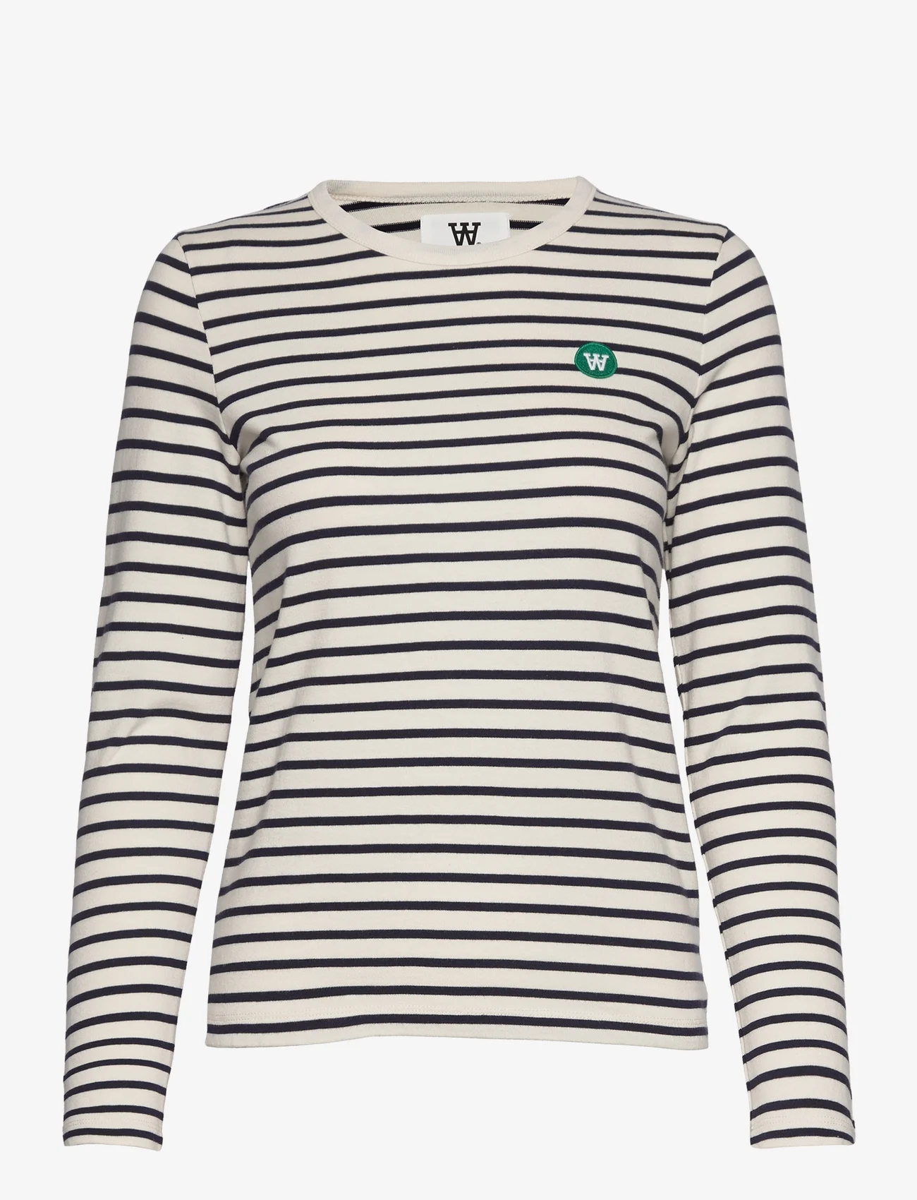 Double A by Wood Wood - Moa stripe long sleeve GOTS - langærmede toppe - off-white/navy stripes - 0