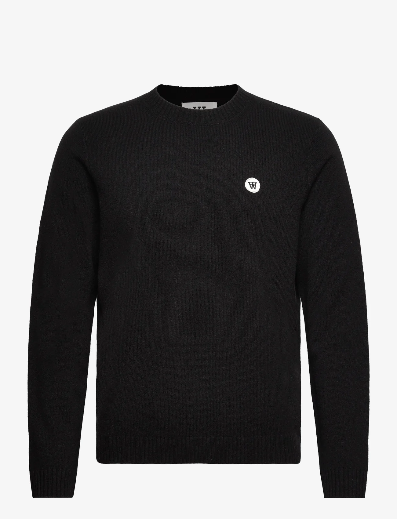 Double A by Wood Wood - Tay badge lambswool jumper - strik med rund hals - black - 0
