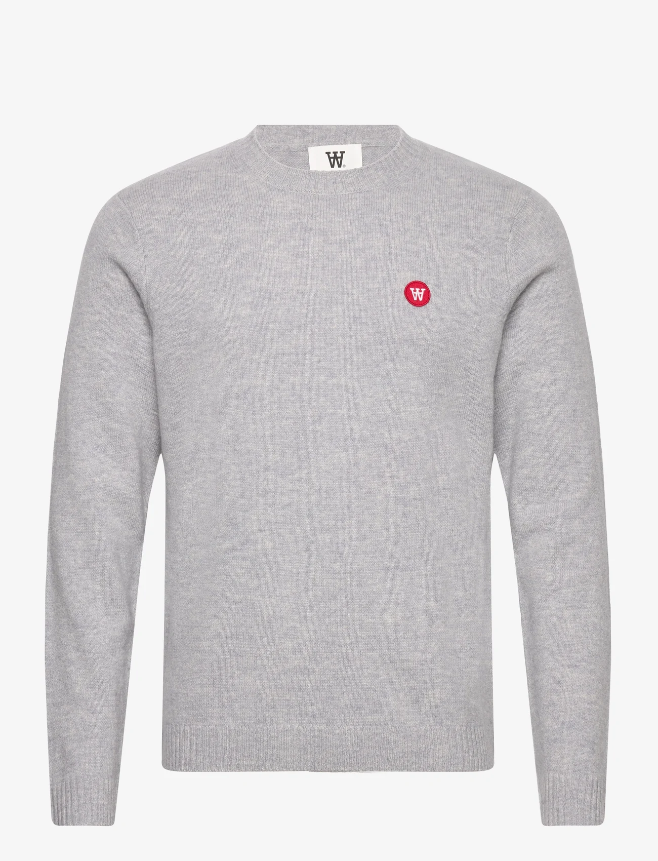Double A by Wood Wood - Tay badge lambswool jumper - knitted round necks - grey melange - 0
