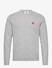 Double A by Wood Wood - Tay badge lambswool jumper - knitted round necks - grey melange - 0