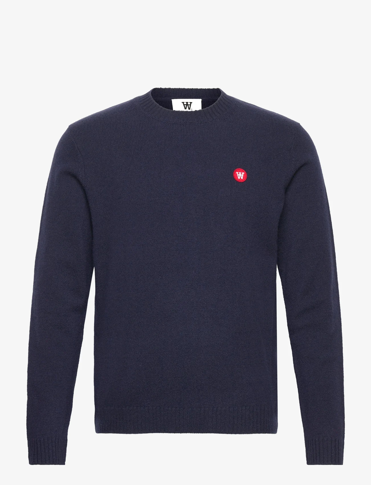 Double A by Wood Wood - Tay badge lambswool jumper - strik med rund hals - navy - 0