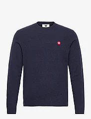 Double A by Wood Wood - Tay badge lambswool jumper - knitted round necks - navy - 0