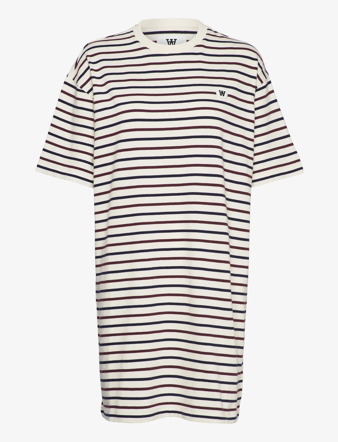 Double A by Wood Wood - Ulla stripe dress - t-shirtkjoler - off-white/burgundy stripes - 0