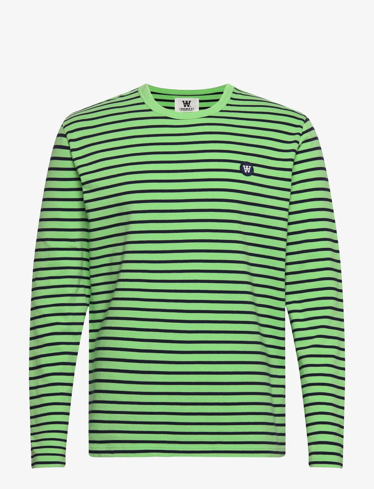 Double A by Wood Wood - Mel stripe long sleeve GOTS - langærmede t-shirts - pale green/ navy stripes - 0