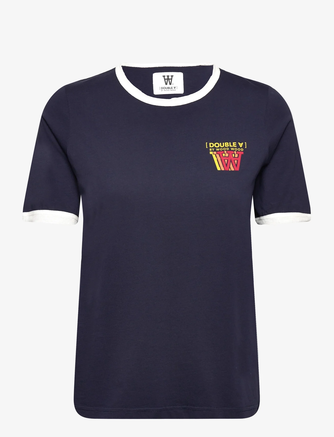 Double A by Wood Wood - Fia stacked logo T-shirt - t-shirts - navy - 0