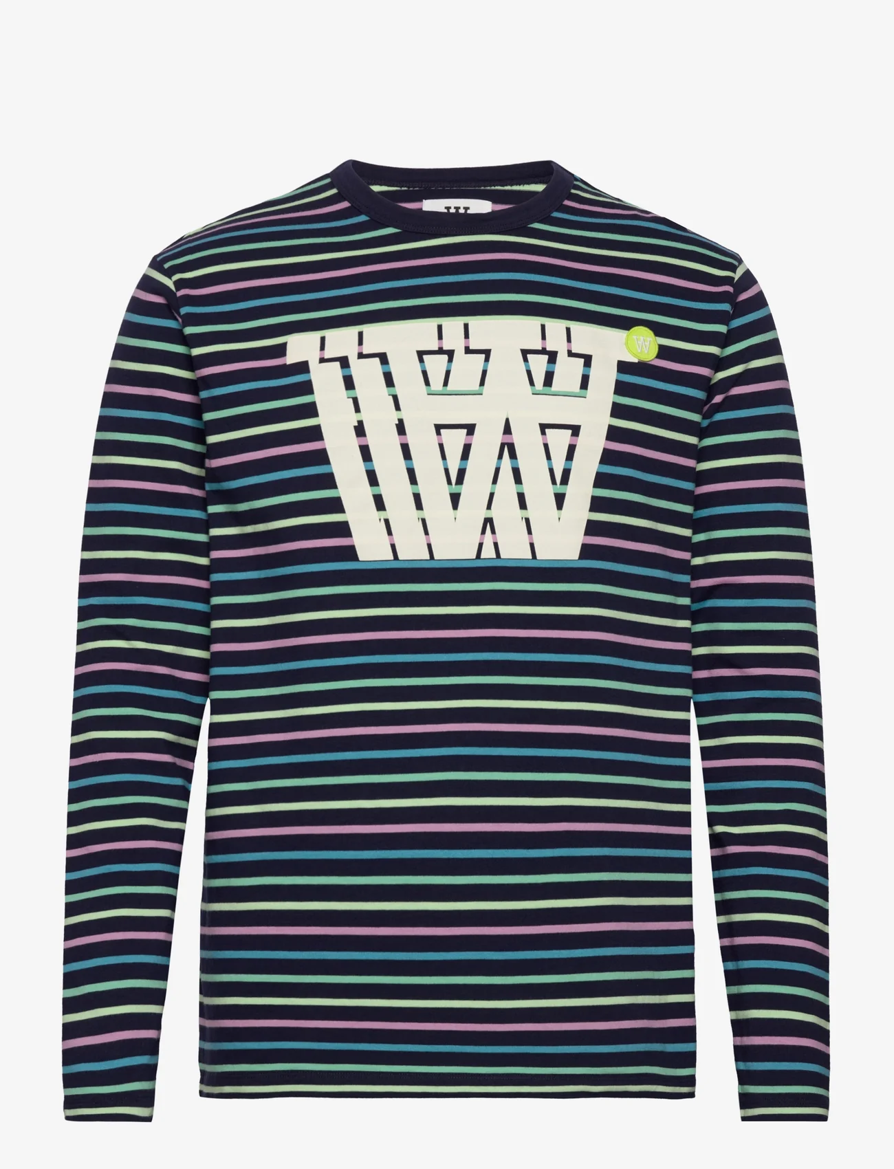 Double A by Wood Wood - Mel stripe long sleeve - langærmede t-shirts - navy stripes - 0