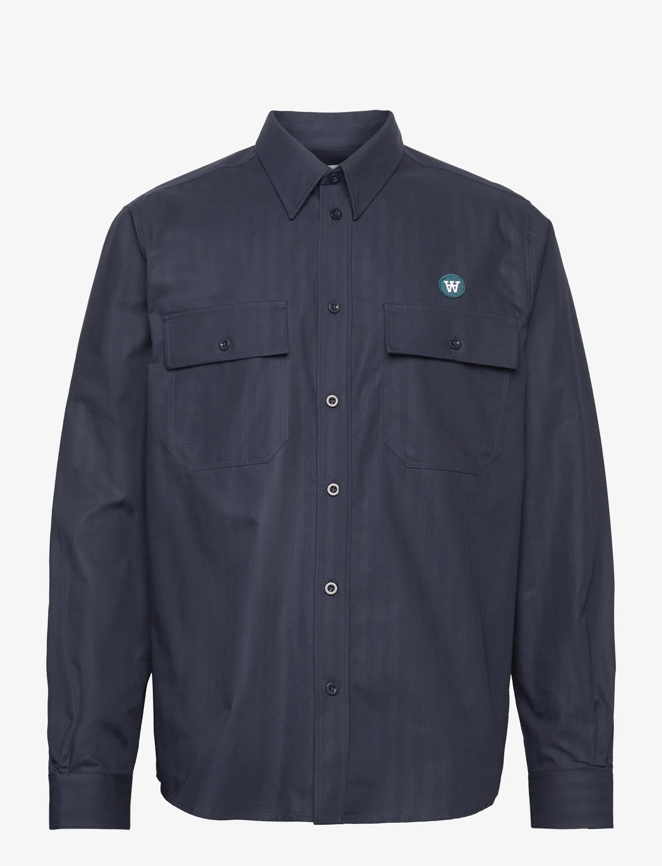 Double A by Wood Wood - Carson herringbone shirt - basic shirts - navy - 0