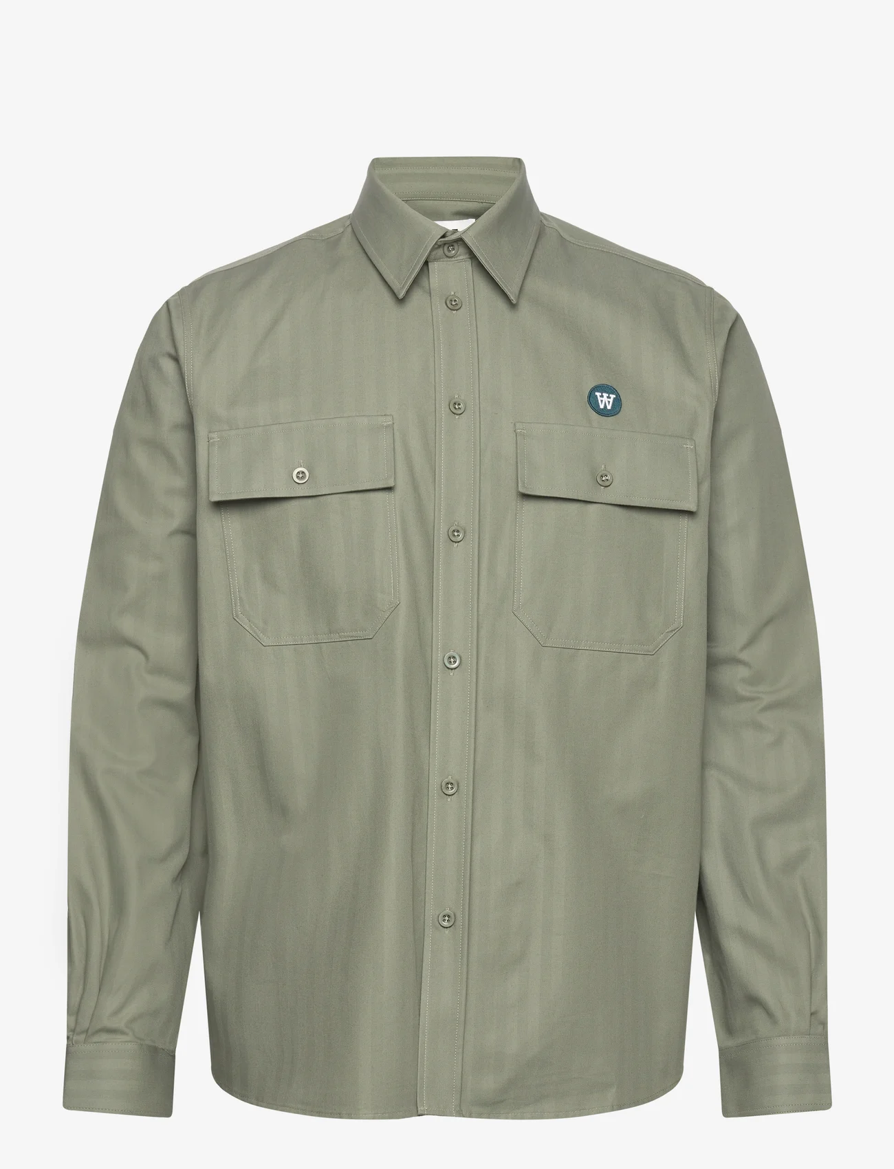Double A by Wood Wood - Carson herringbone shirt - basic shirts - olive - 0