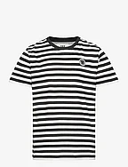 Ola Chrome Badge T-Shirt GOTS - BLACK/WHITE STRIPES