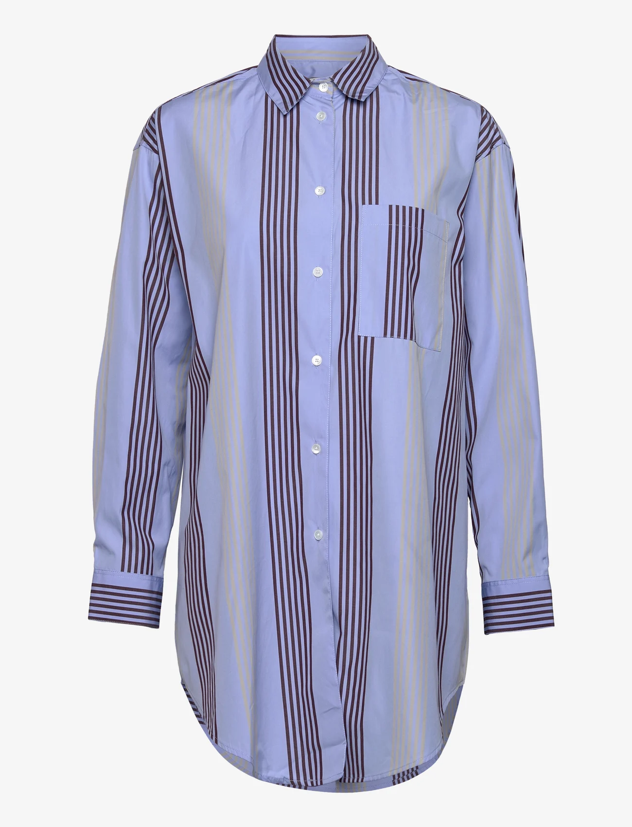 Double A by Wood Wood - Charlene poplin stripe shirt - langærmede skjorter - light blue - 0