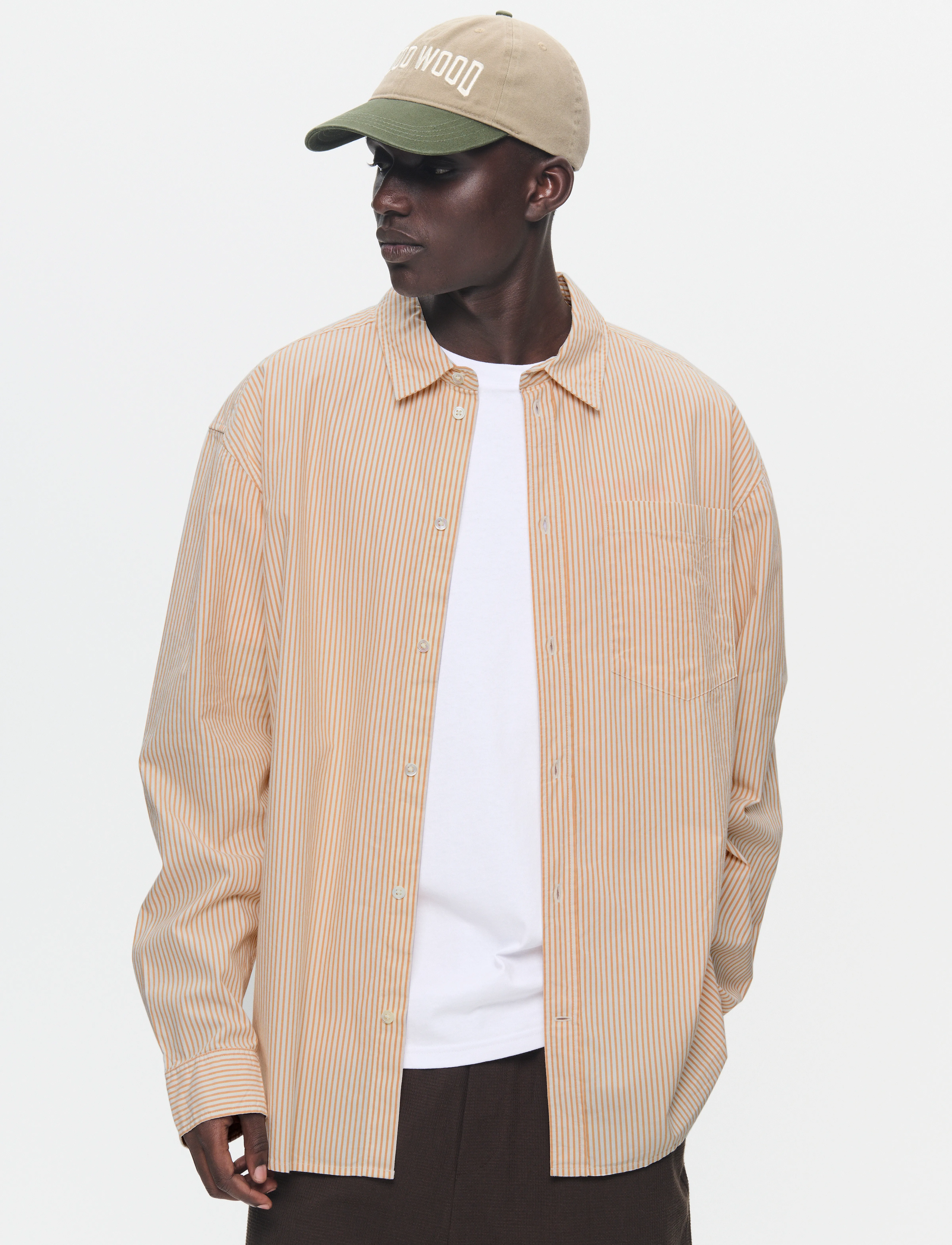 WOOD Wwday Striped, L, Shirts, Orange - Striped Männerswear