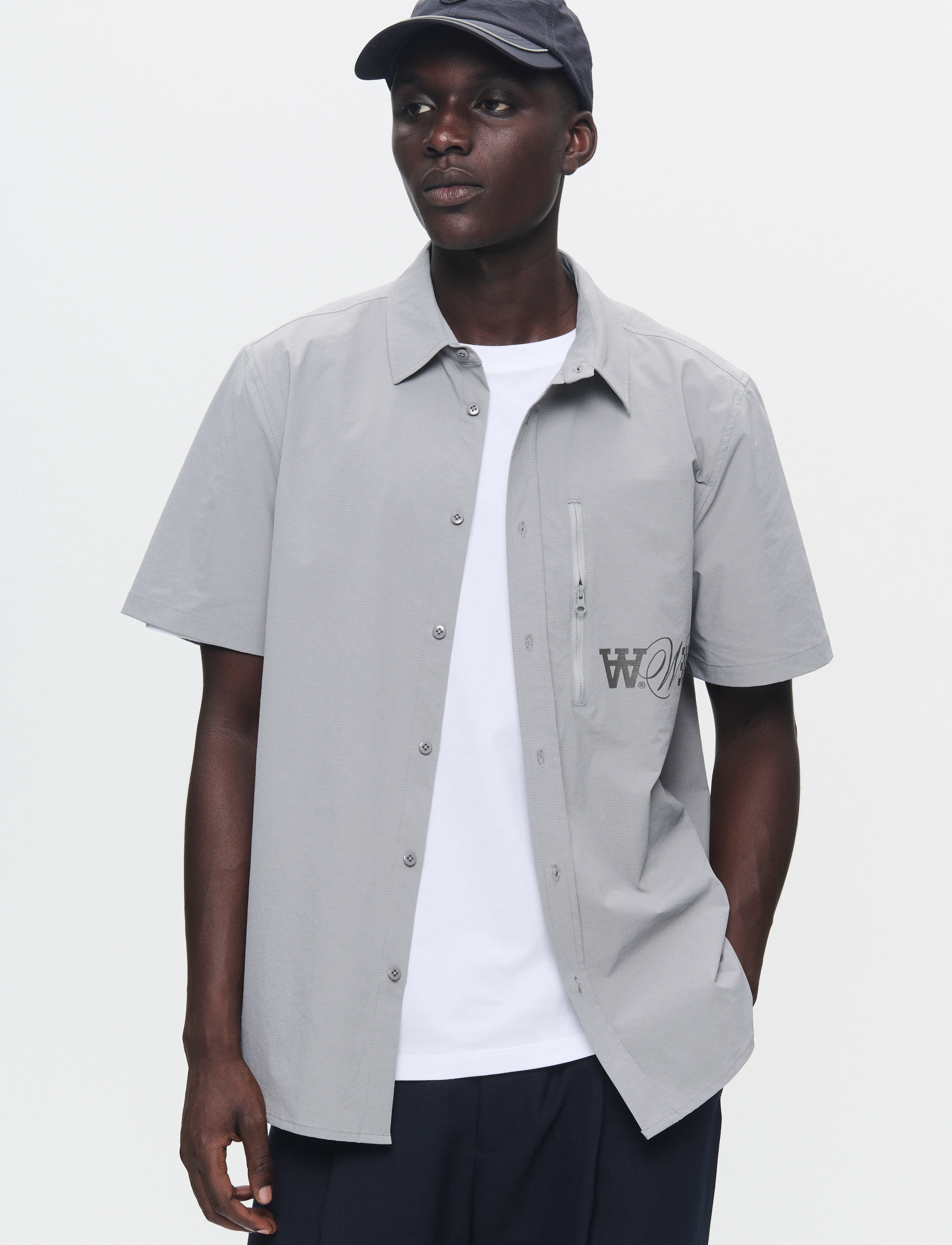 WOOD WOOD Wwera Tech, L, Grey, Skjorter > Kortærmede Shirts, Herre