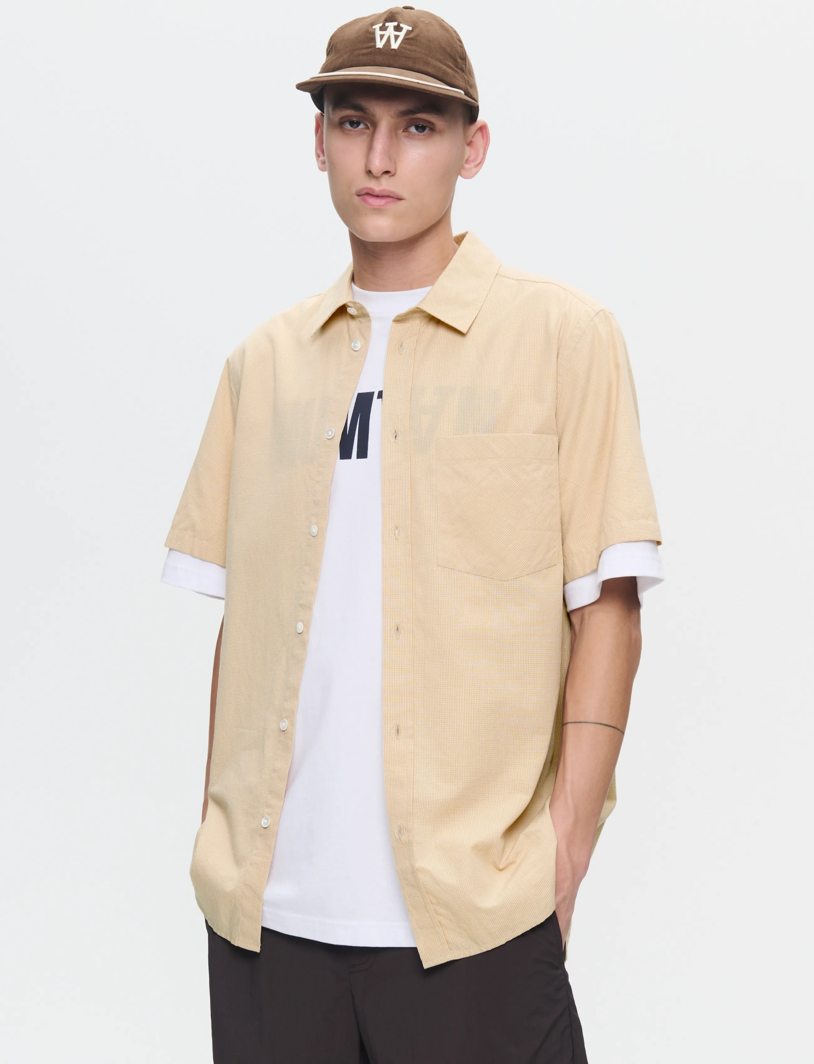 WOOD WOOD Wwera Gingham, Mænd, Kortærmet Skjorte, Beige, Str: M