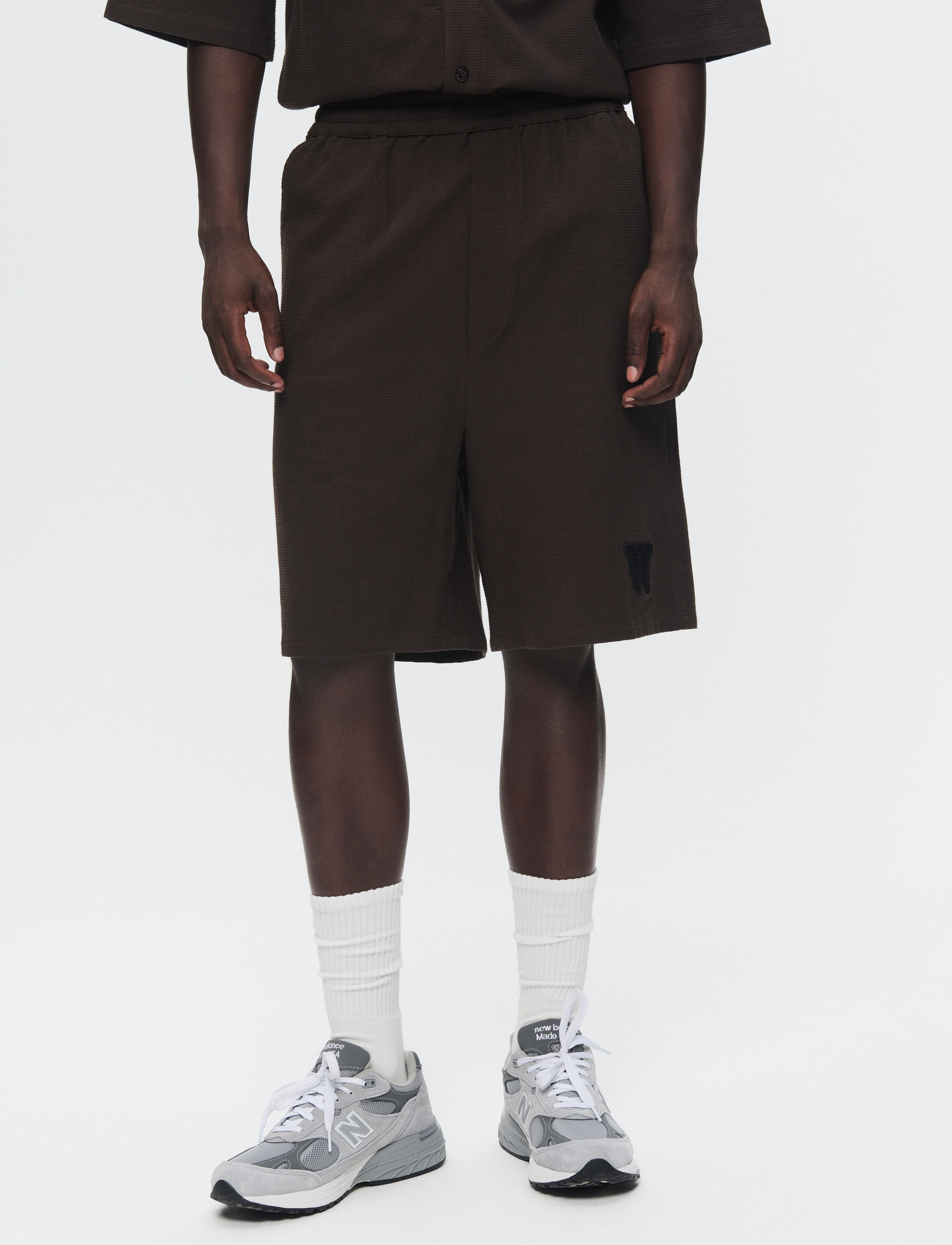 WOOD WOOD WWRob waffle shorts - Shorts - LICORICE / black