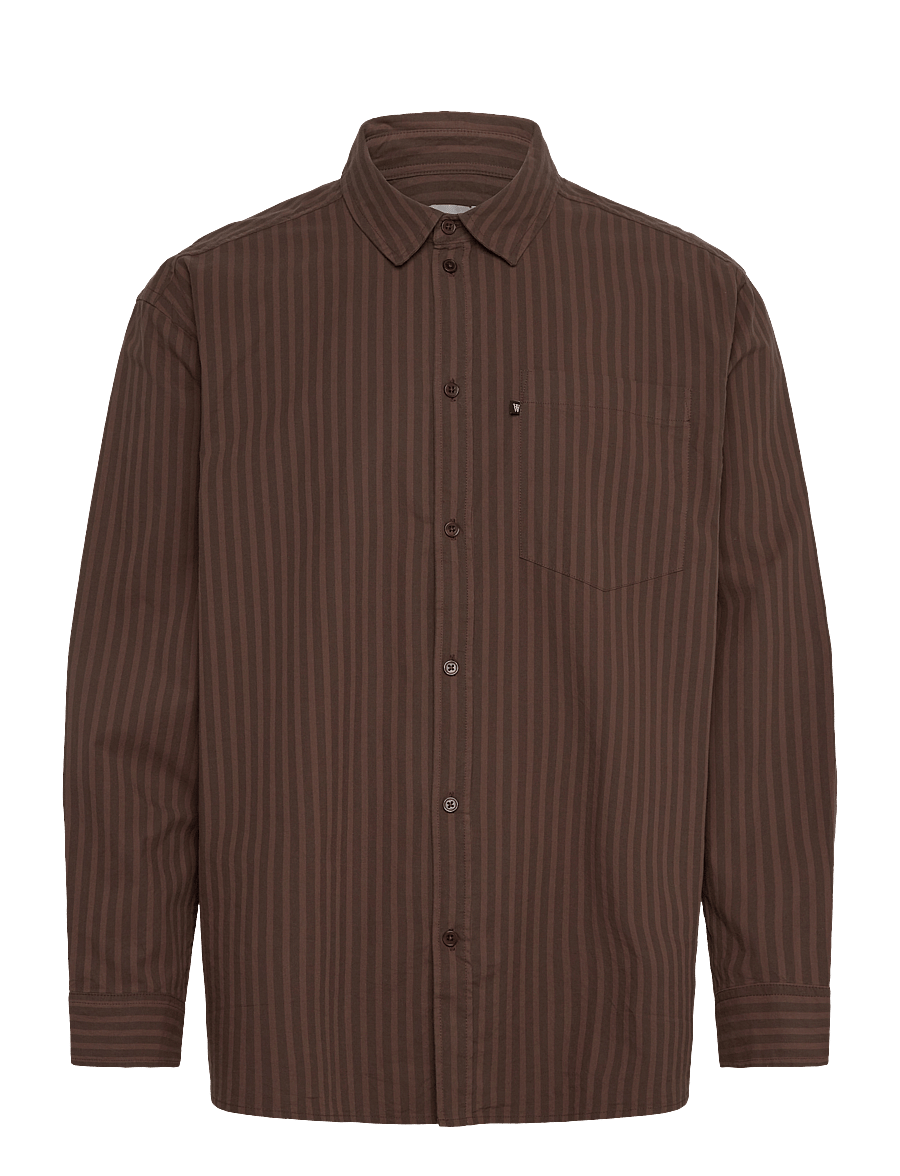 WOOD WOOD - WWDay Striped Shirt - langärmlige hemden - brown stripes - 0