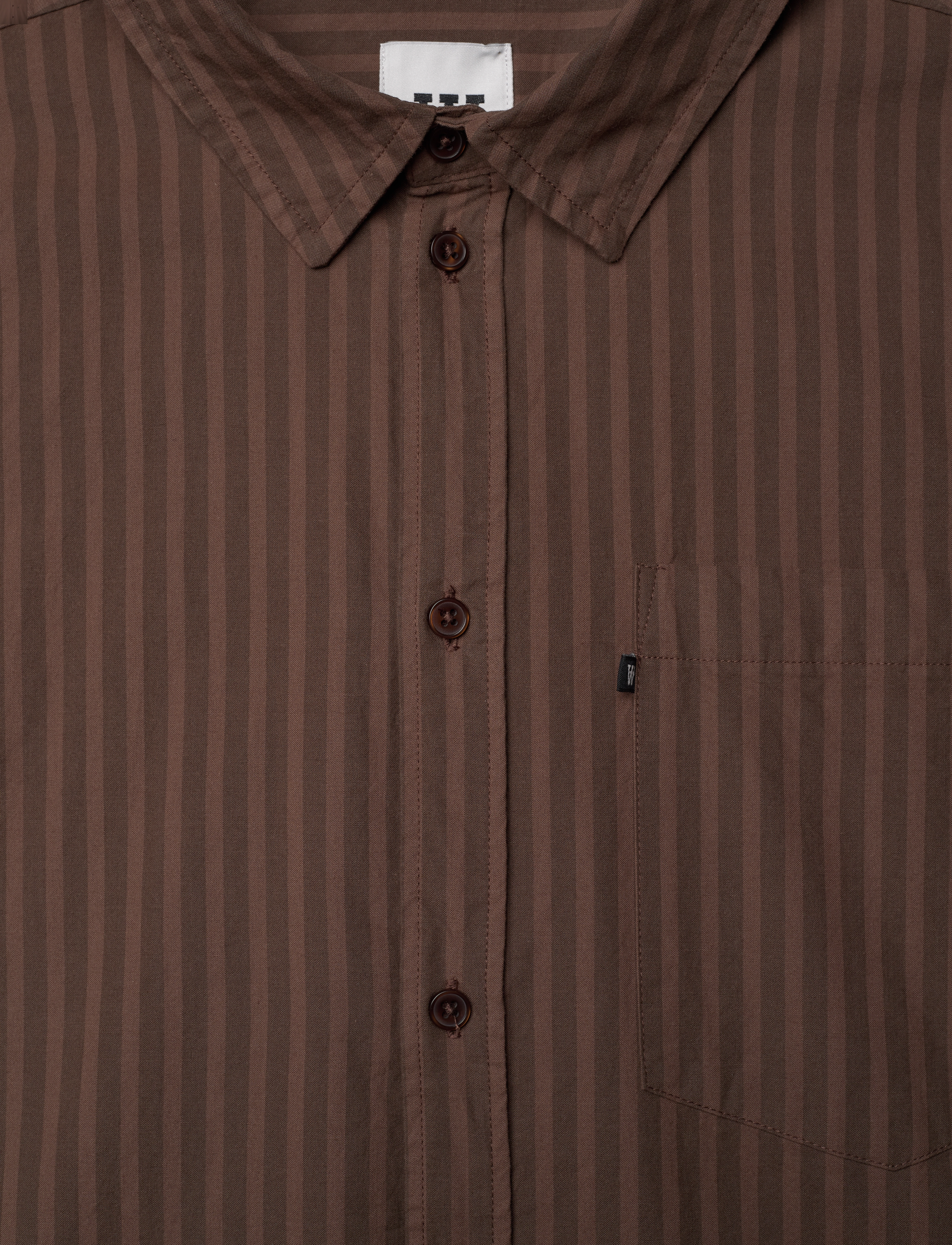 WOOD WOOD - WWDay Striped Shirt - long-sleeved shirts - brown stripes - 1