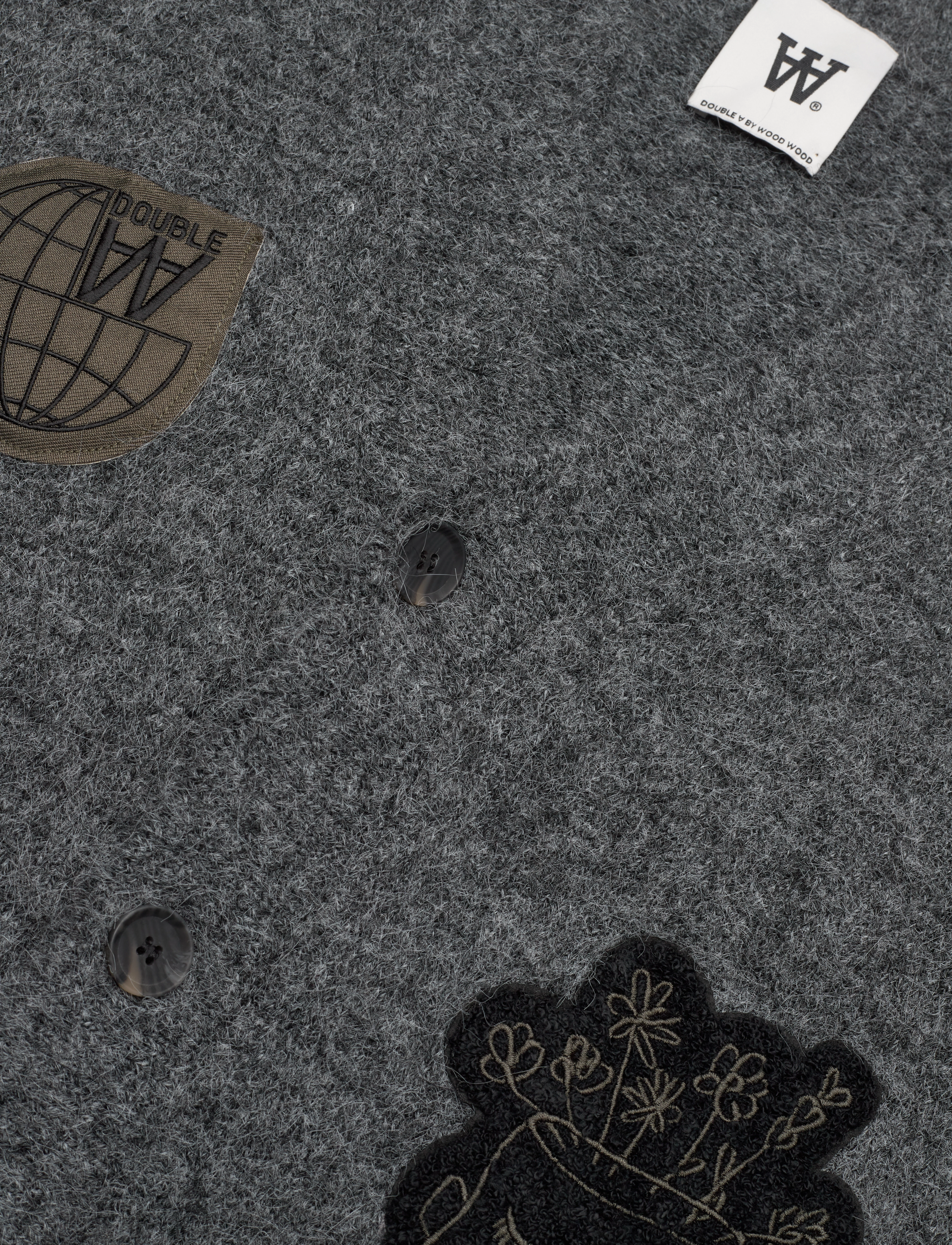 DOUBLE A BY W.W. - WWLeo Longhair Patch Cardigan - charcoal - 2