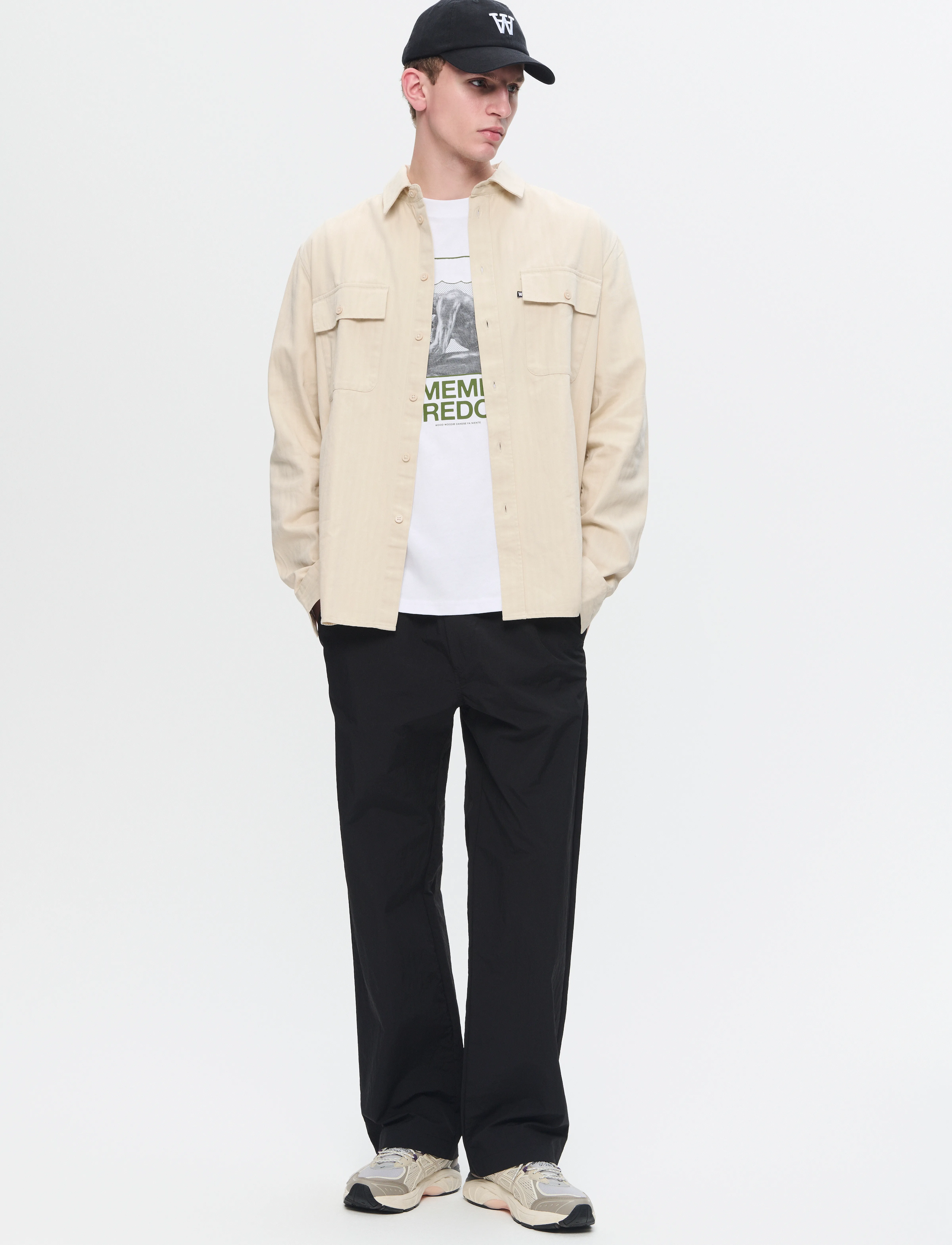 WOOD WOOD - WWAxl Herringbone Shirt - rennot kauluspaidat - sand grey - 2