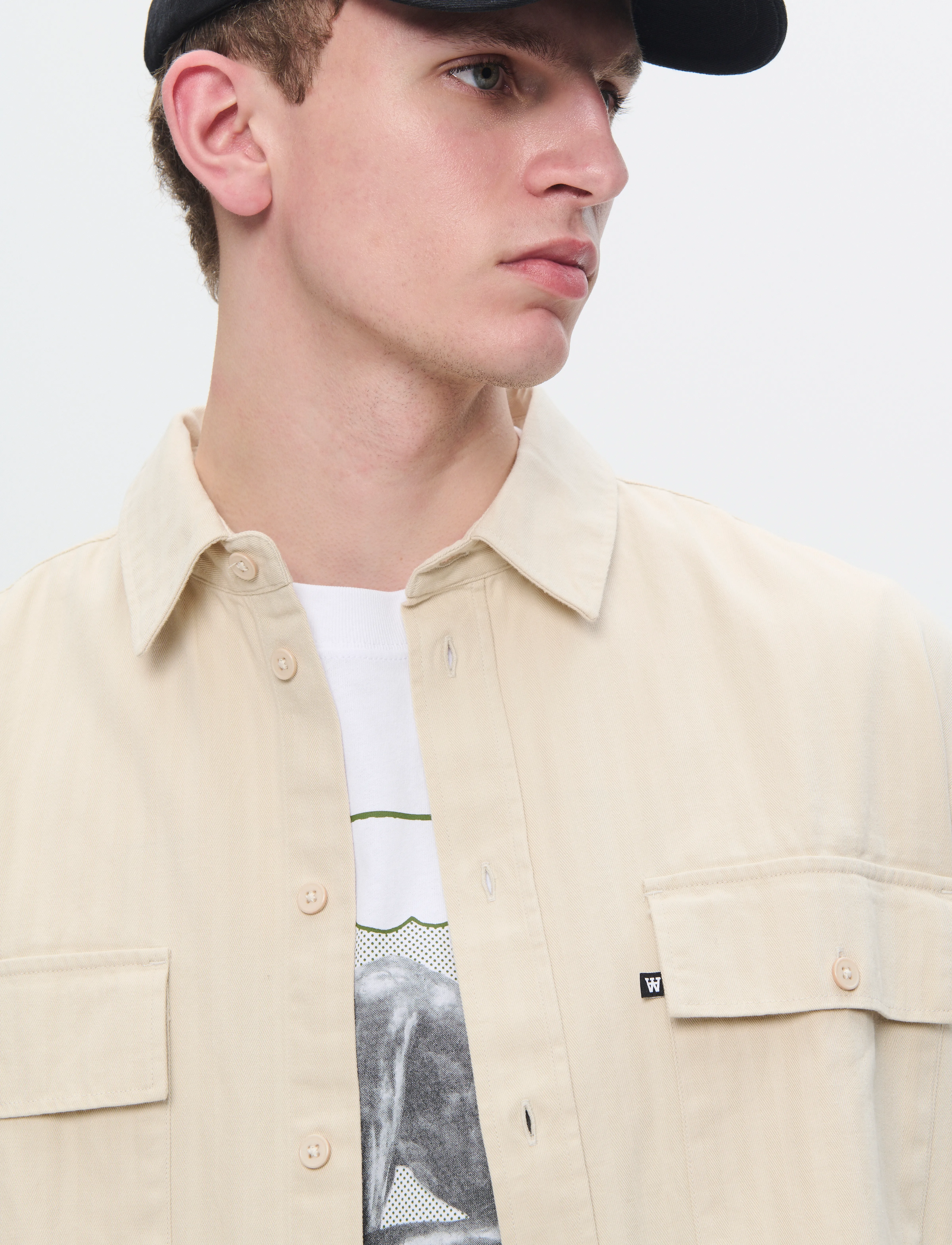WOOD WOOD - WWAxl Herringbone Shirt - rennot kauluspaidat - sand grey - 4