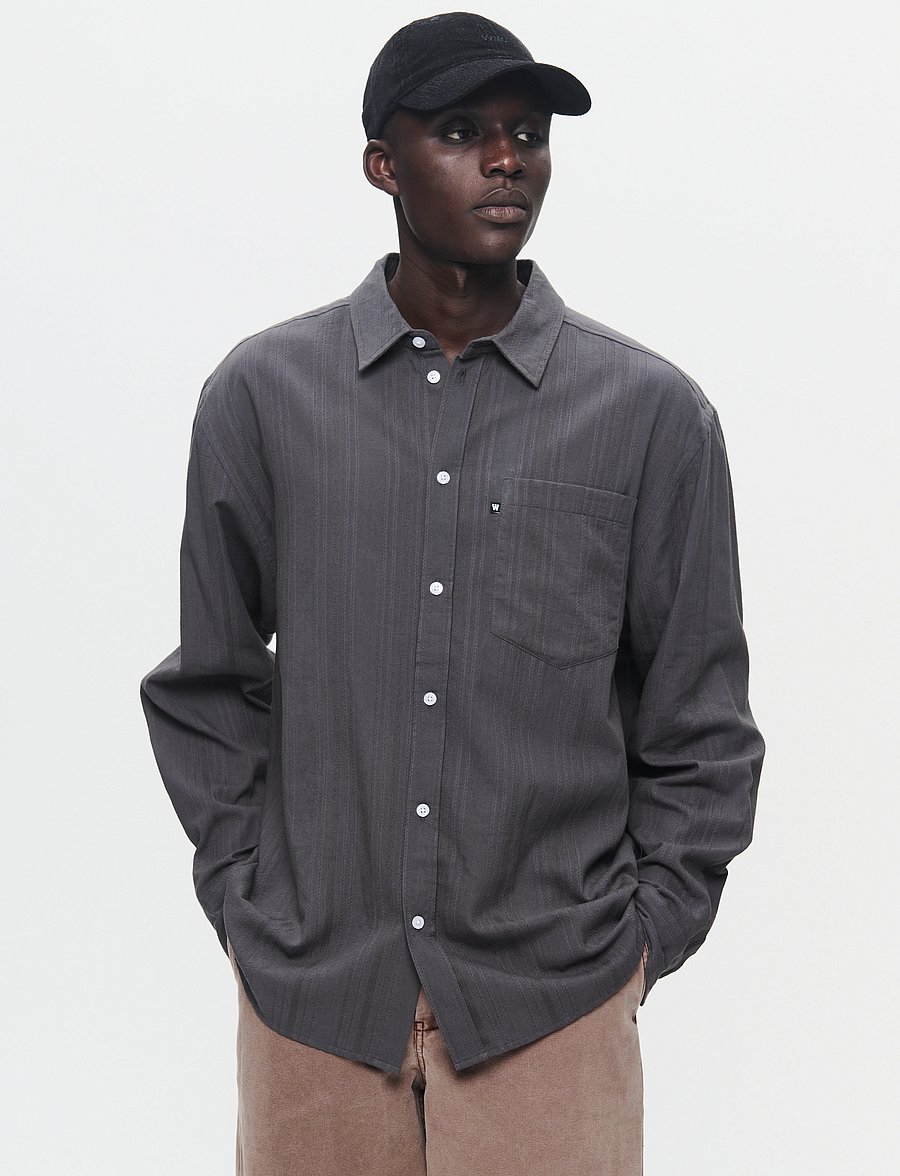 WOOD WOOD - WWDay Dobby Shirt - gestreifte hemden - dark gray - 0