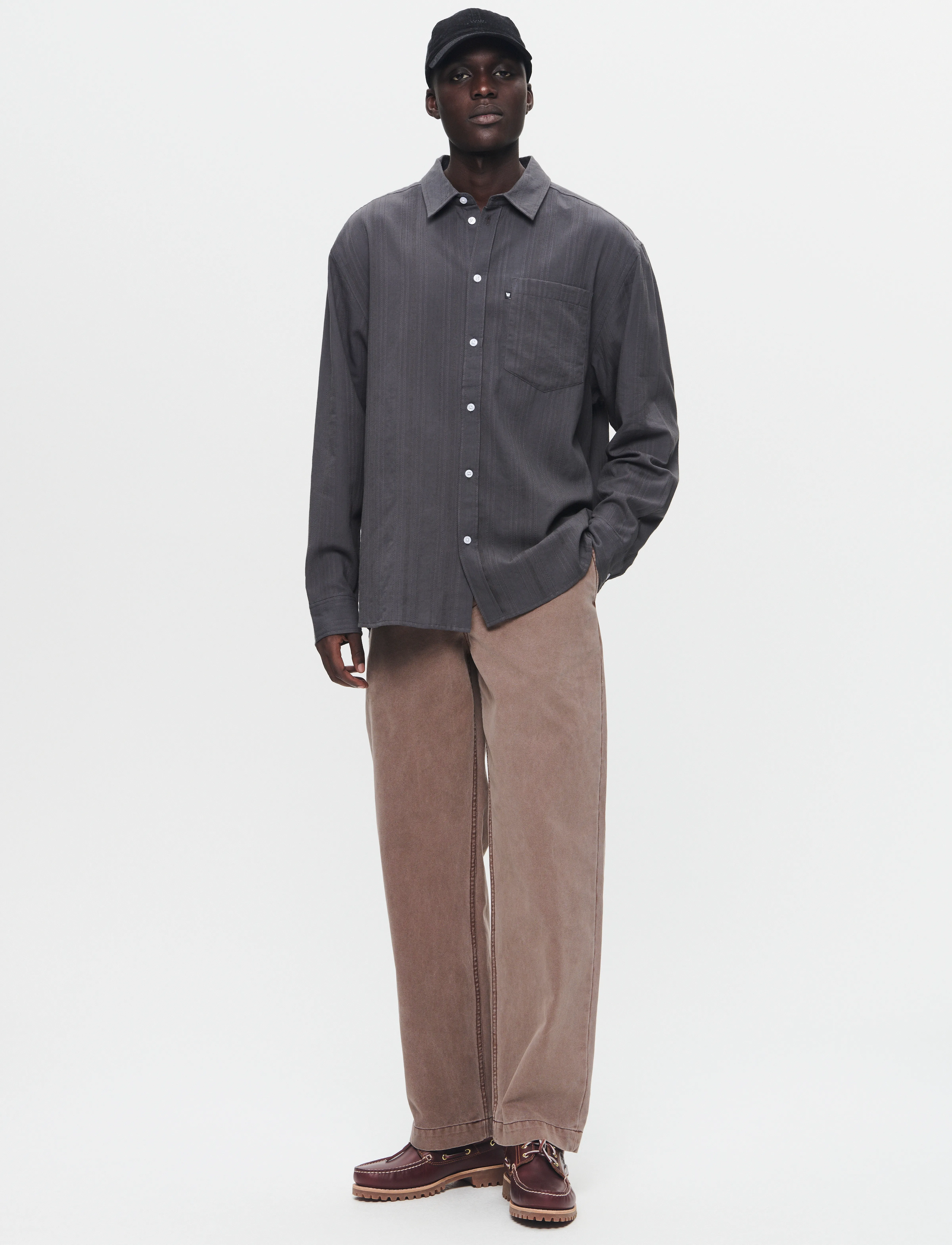 WOOD WOOD - WWDay Dobby Shirt - randiga skjortor - dark gray - 2
