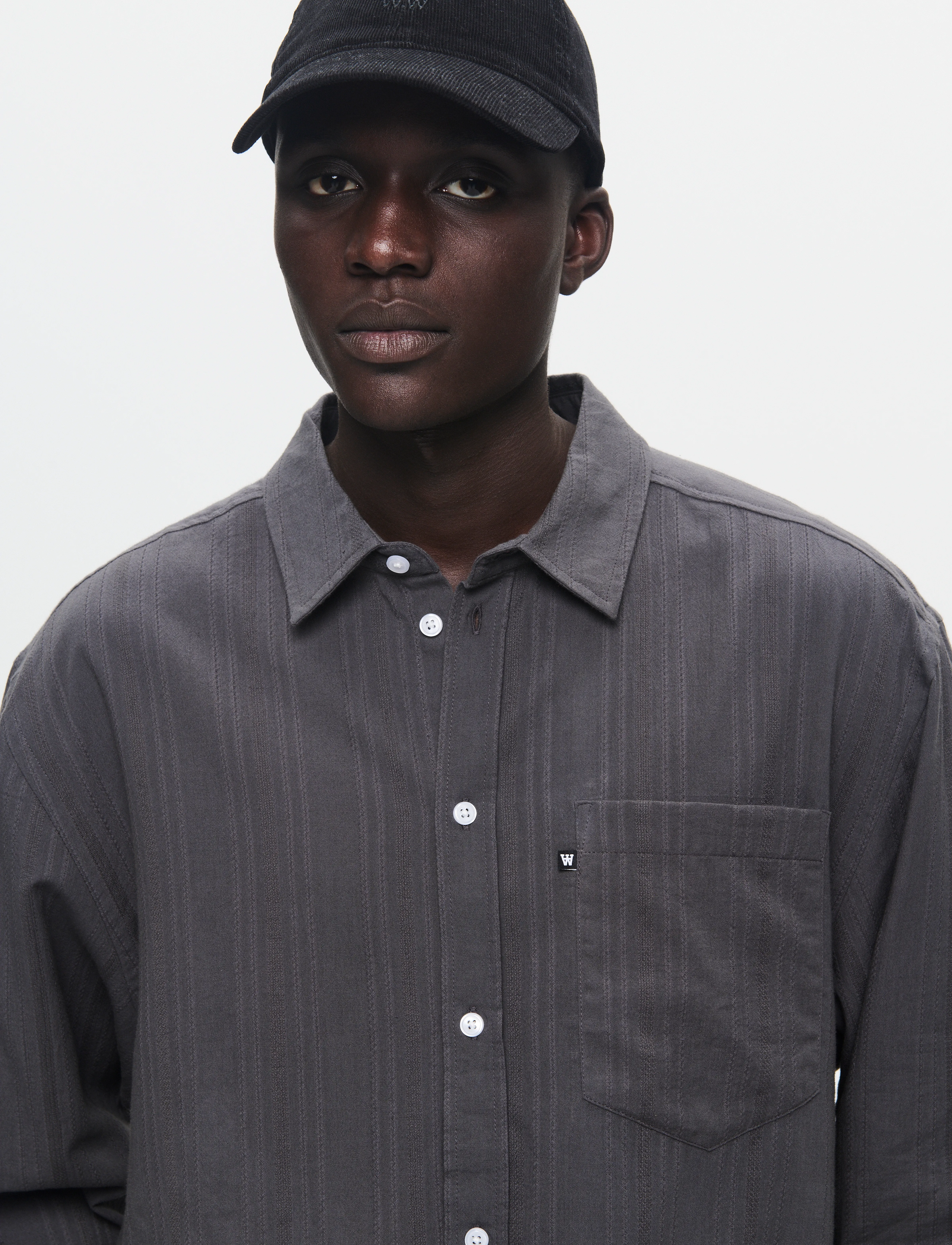 WOOD WOOD - WWDay Dobby Shirt - randiga skjortor - dark gray - 4