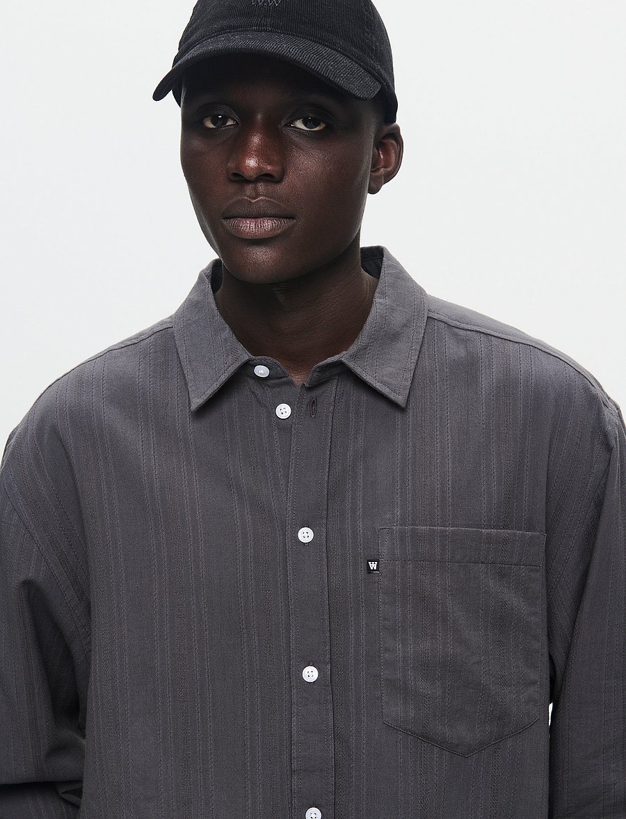 WOOD WOOD - WWDay Dobby Shirt - gestreifte hemden - dark gray - 4