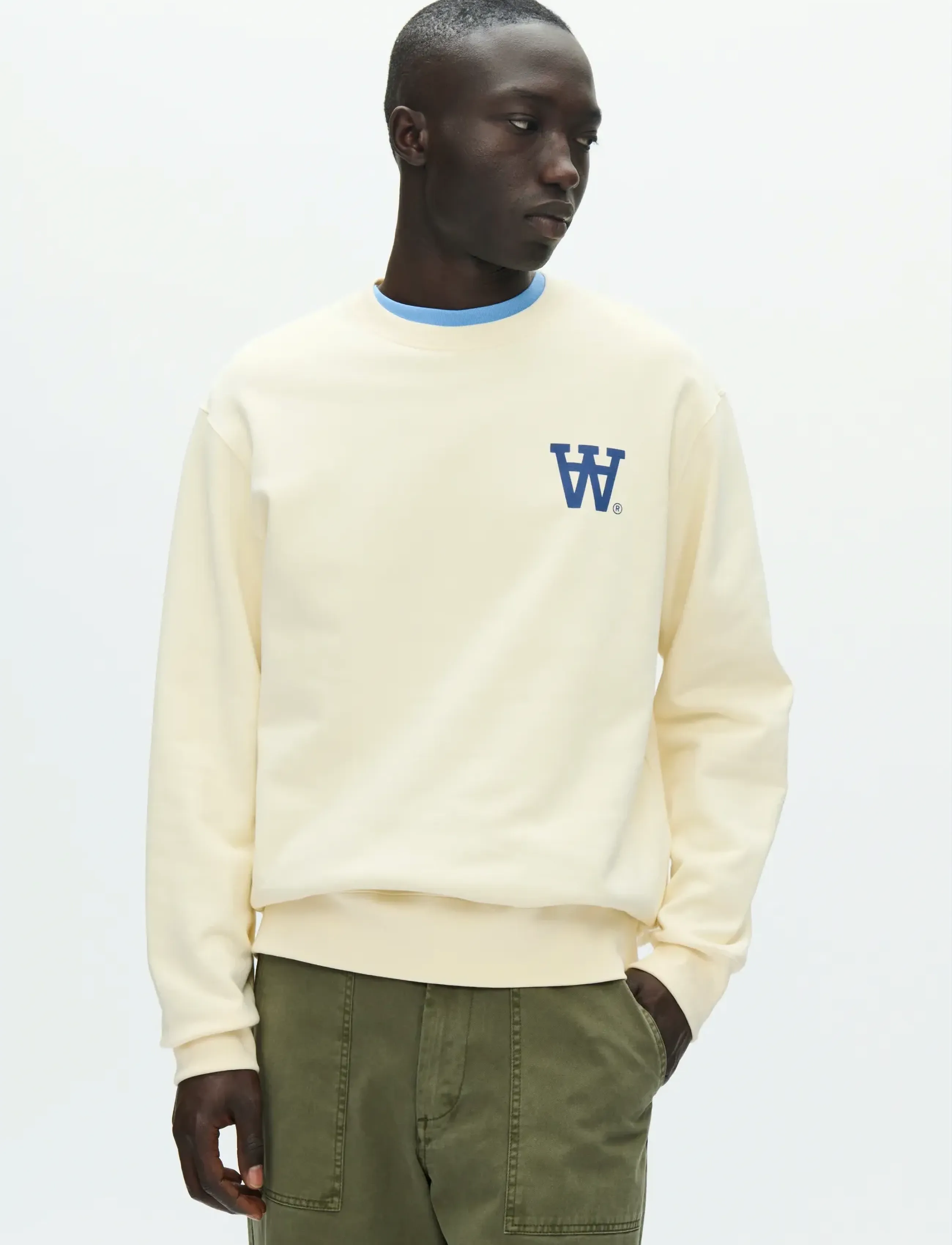 WOOD WOOD Wwnoel Aa Sweatshirt, Mænd, Brystprint Sweatshirt, Cream, Str: L