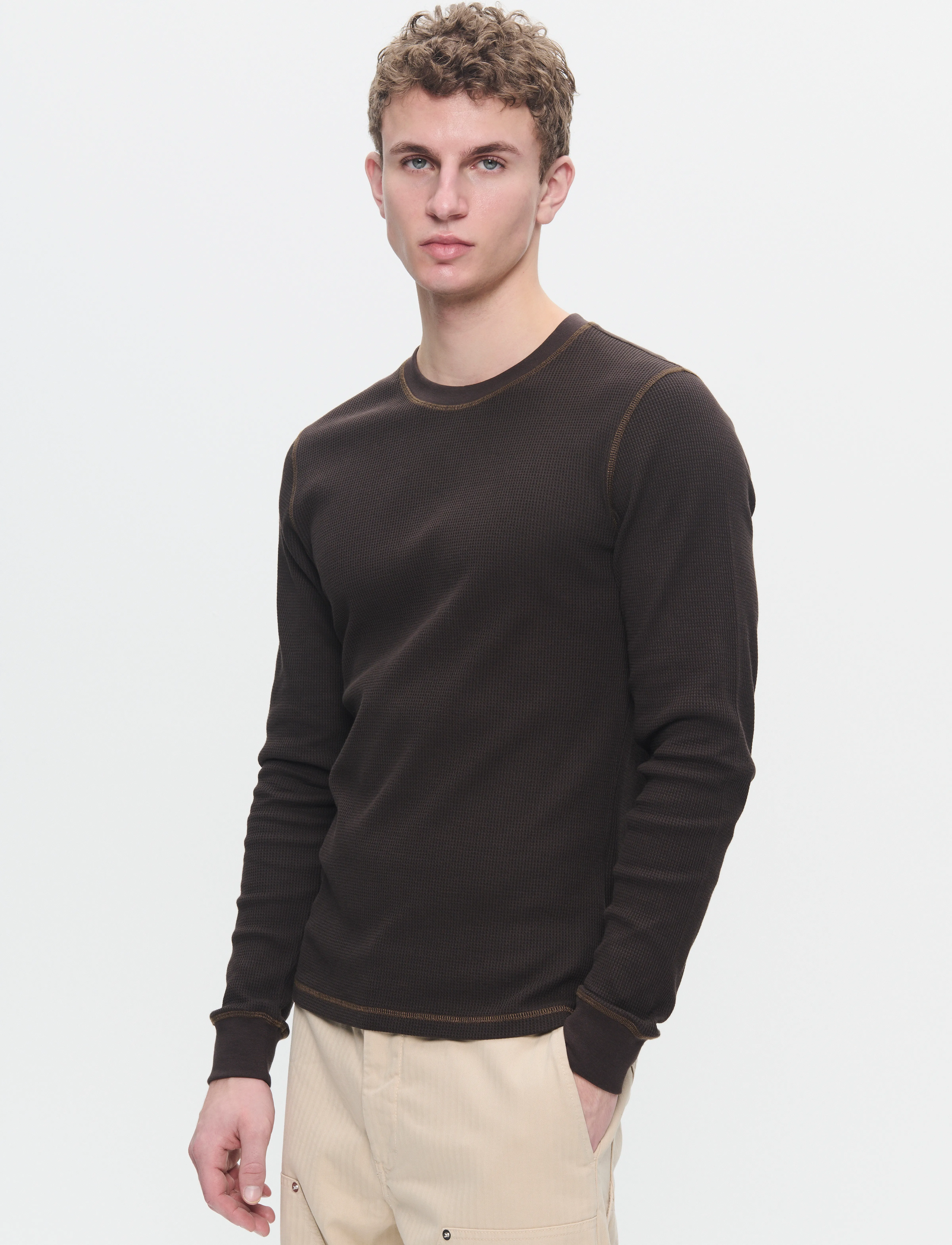 WOOD WOOD WWEmil Waffle LS T-shirt - 4 for 3 - CHOCOLATE TORTE / black