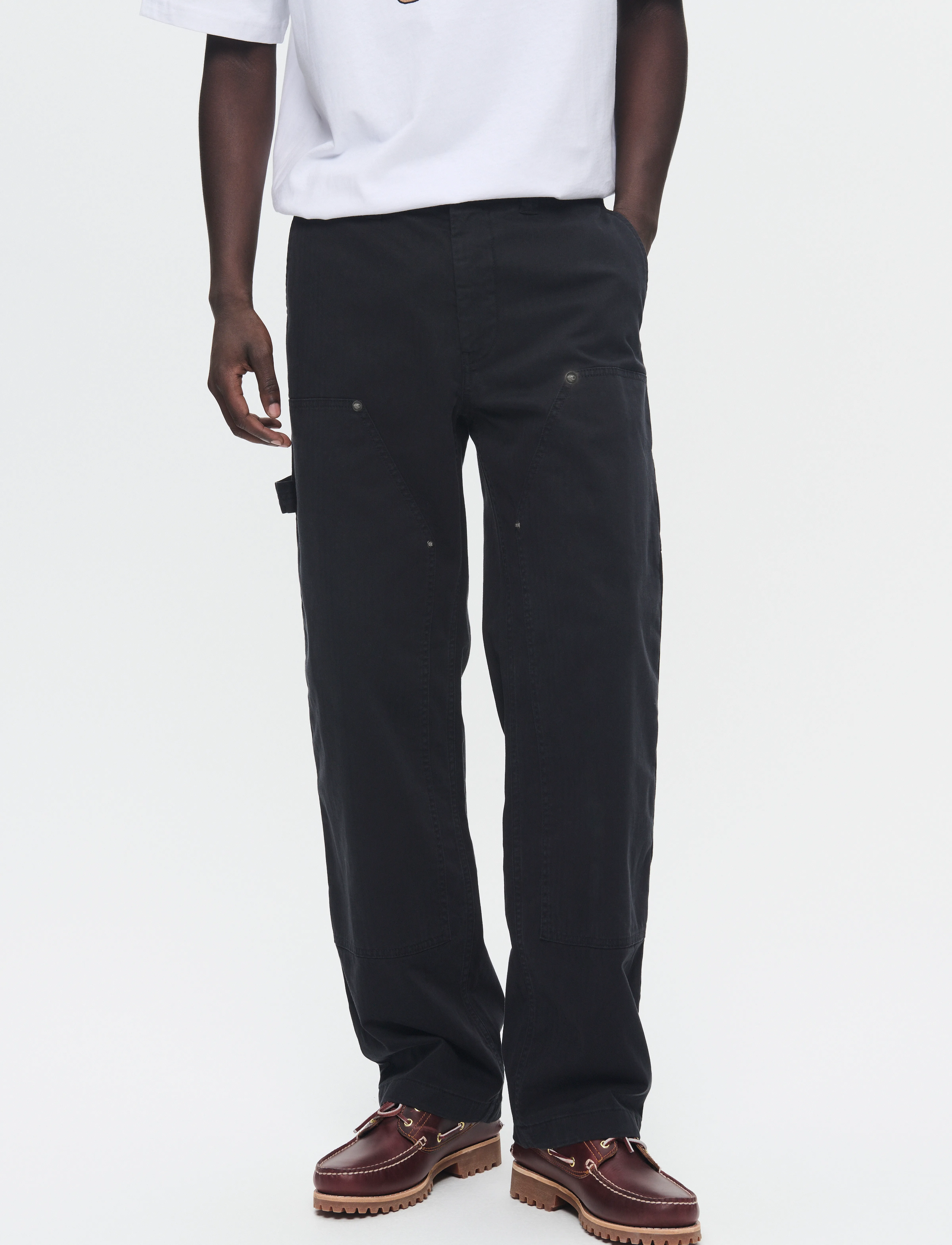WOOD WOOD WWFed Herringbone Workwear Pants - Hosen - BLACK / black
