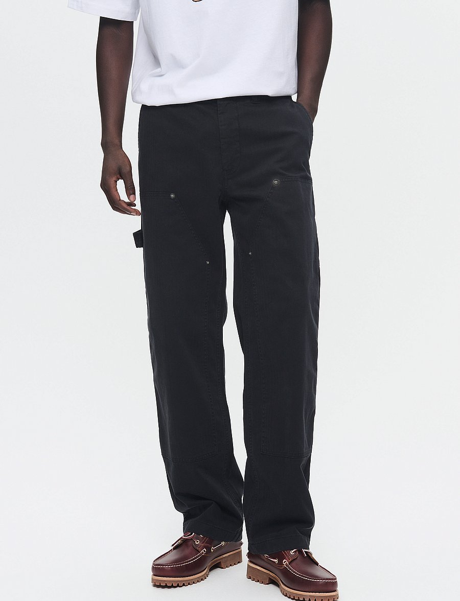 WOOD WOOD - WWFed Herringbone Workwear Pants - cargobyxor - black - 0