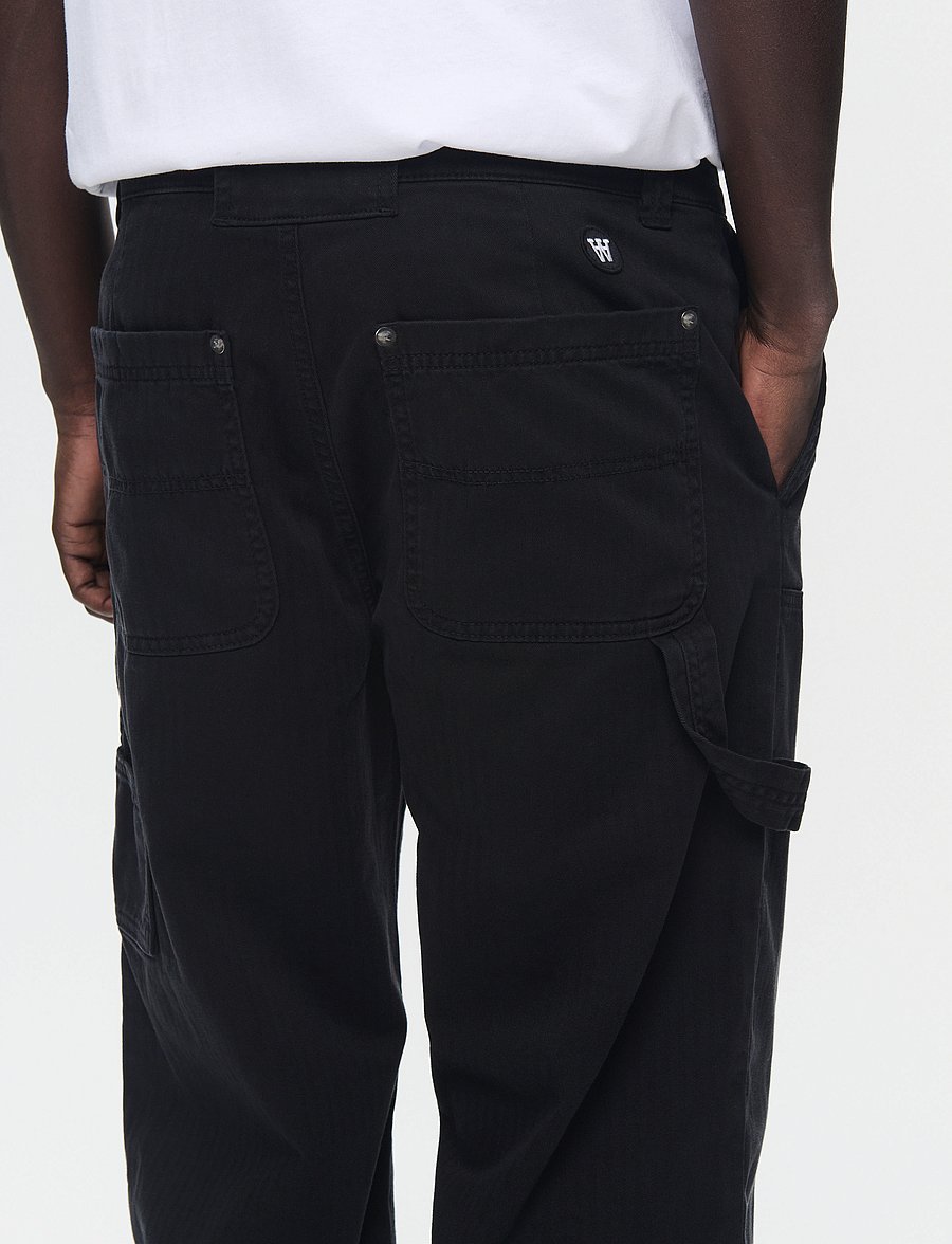 WOOD WOOD - WWFed Herringbone Workwear Pants - cargobyxor - black - 5