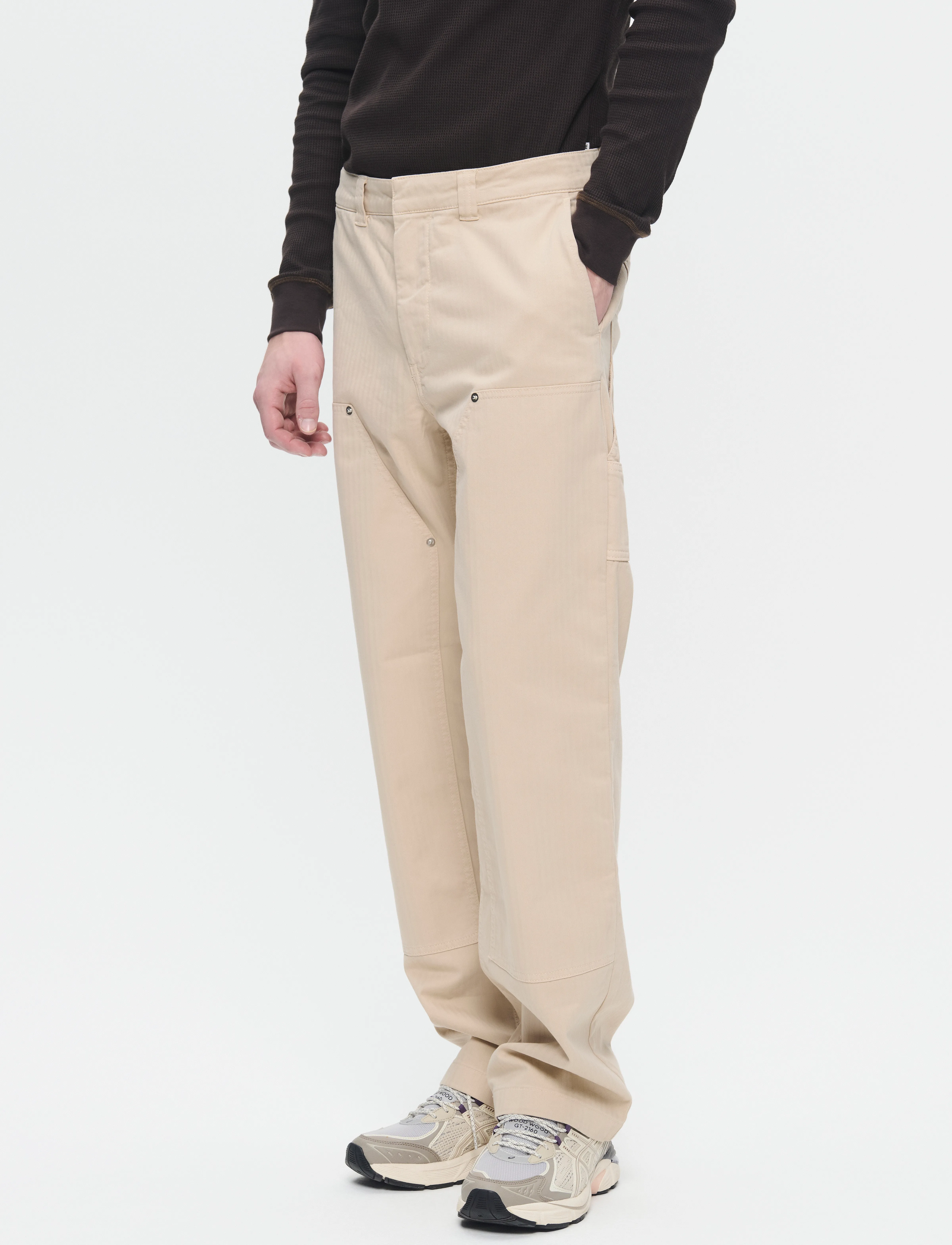 WOOD WOOD Wwfed Herringbone Workwear Pants, Mænd, Sildebens Arbejdsbukser, Cream, Str: 32