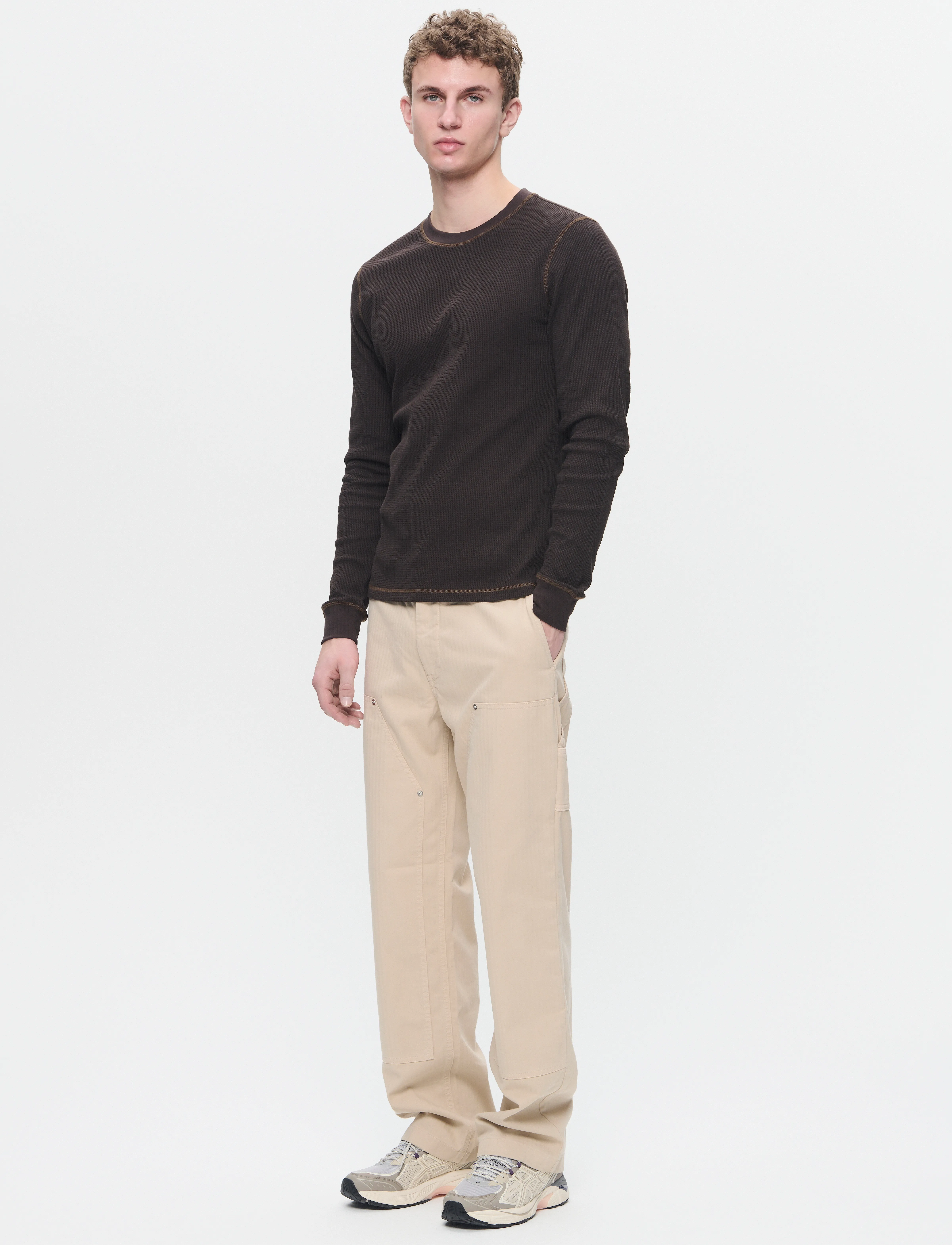 WOOD WOOD - WWFed Herringbone Workwear Pants - bojówki - sand grey - 3