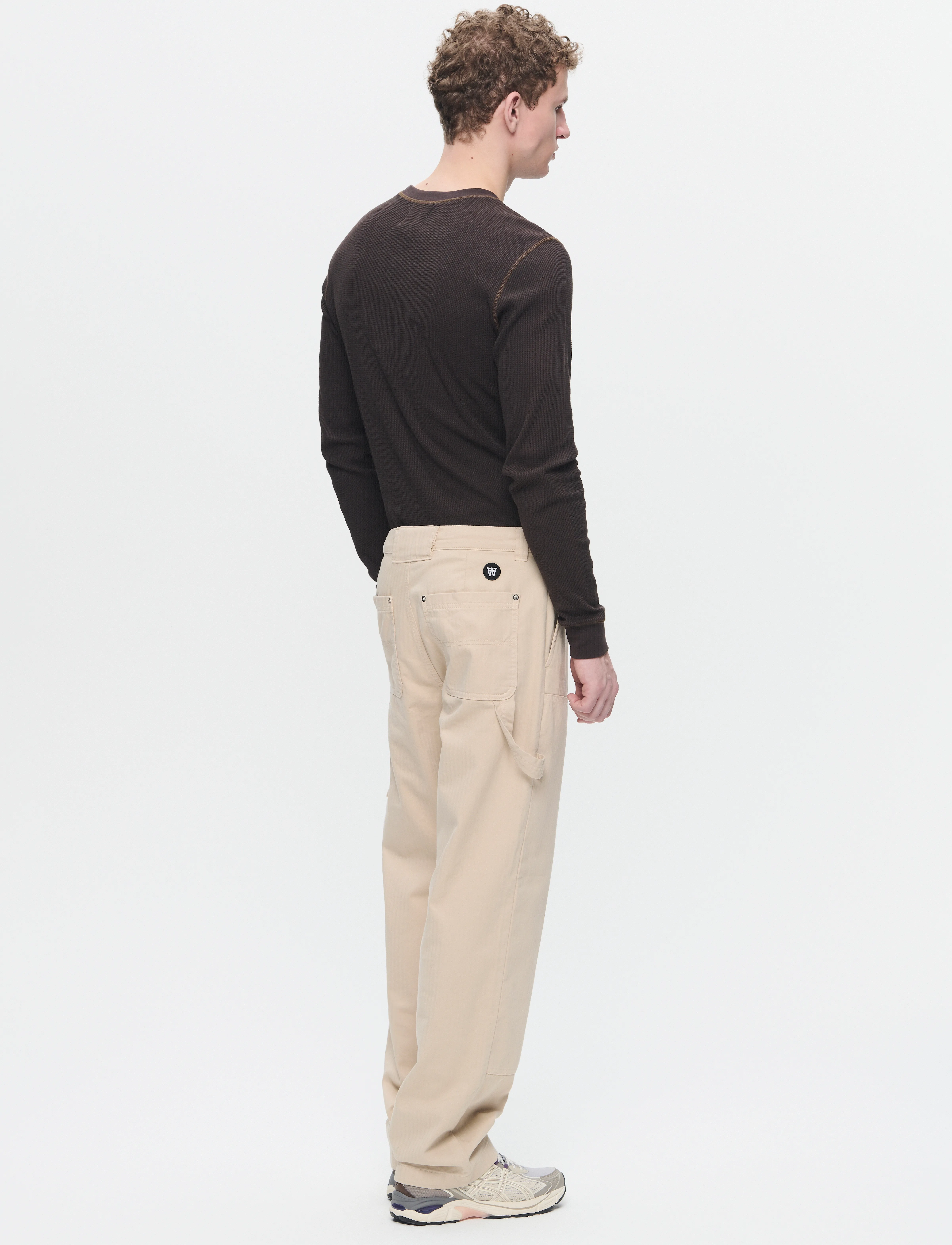 WOOD WOOD - WWFed Herringbone Workwear Pants - bojówki - sand grey - 4