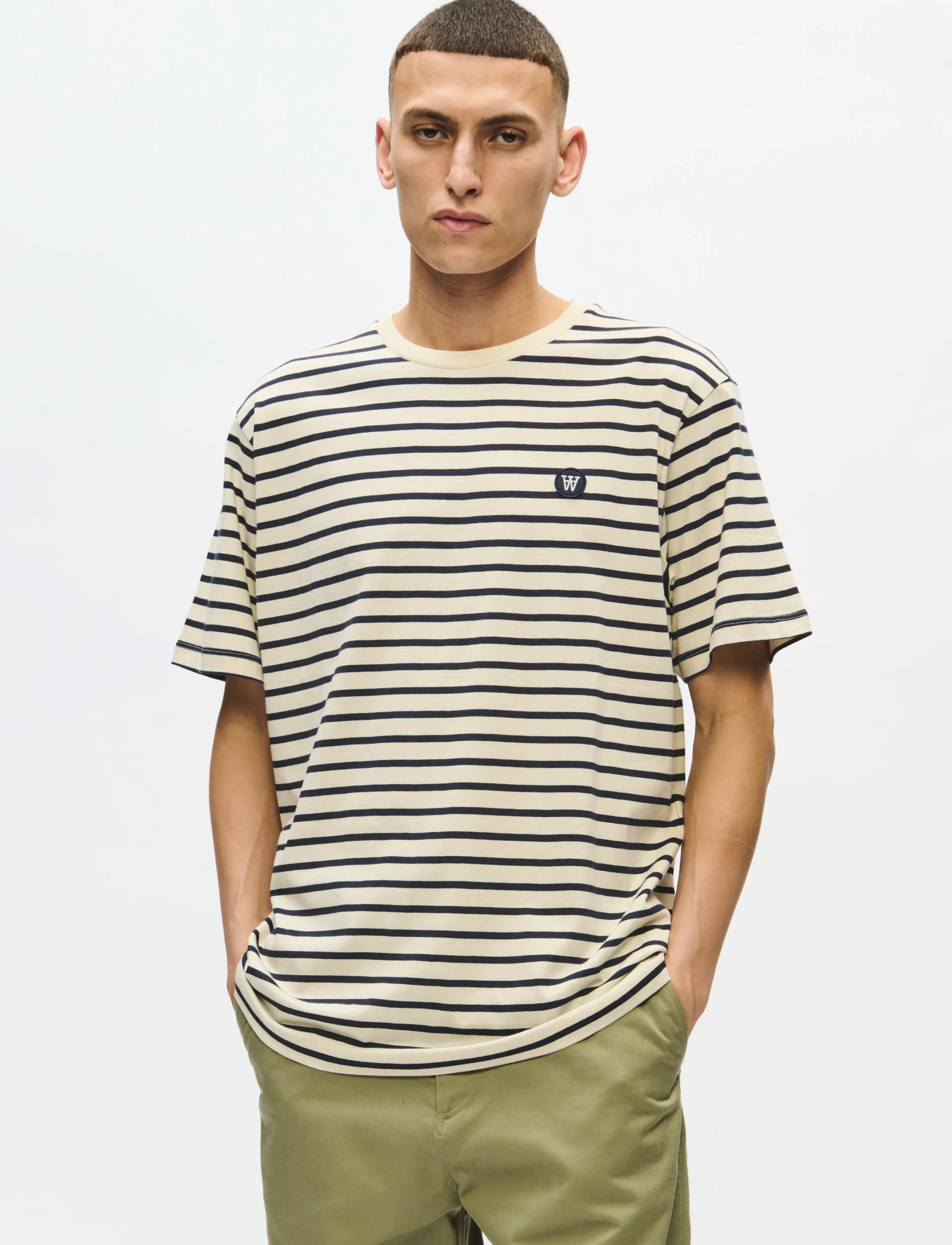 WOOD Wwace Stripe, L, T-shirts, Marineblau - Short-sleeved, Männerswear