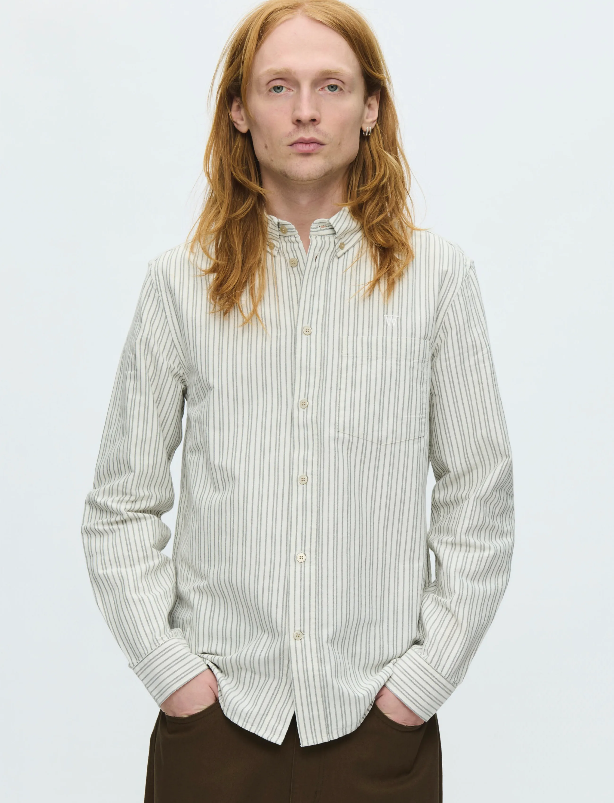 WOOD WOOD WWAdam - Skjortor - SILVER BIRCH STRIPE / white