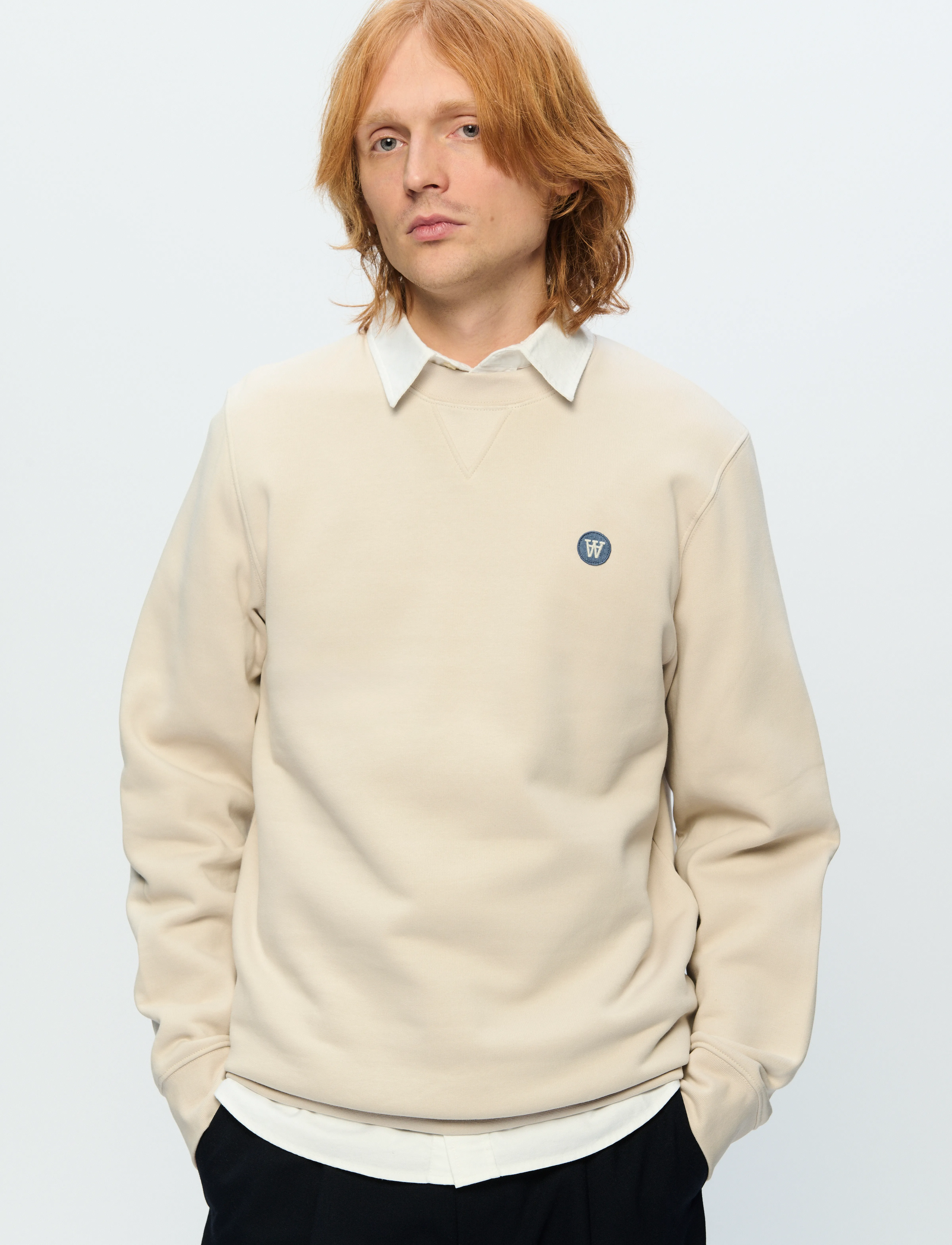 WOOD WOOD Wwtye, L, Beige, Sweatshirts & Hættetrøjer > Sweatshirts, Herre