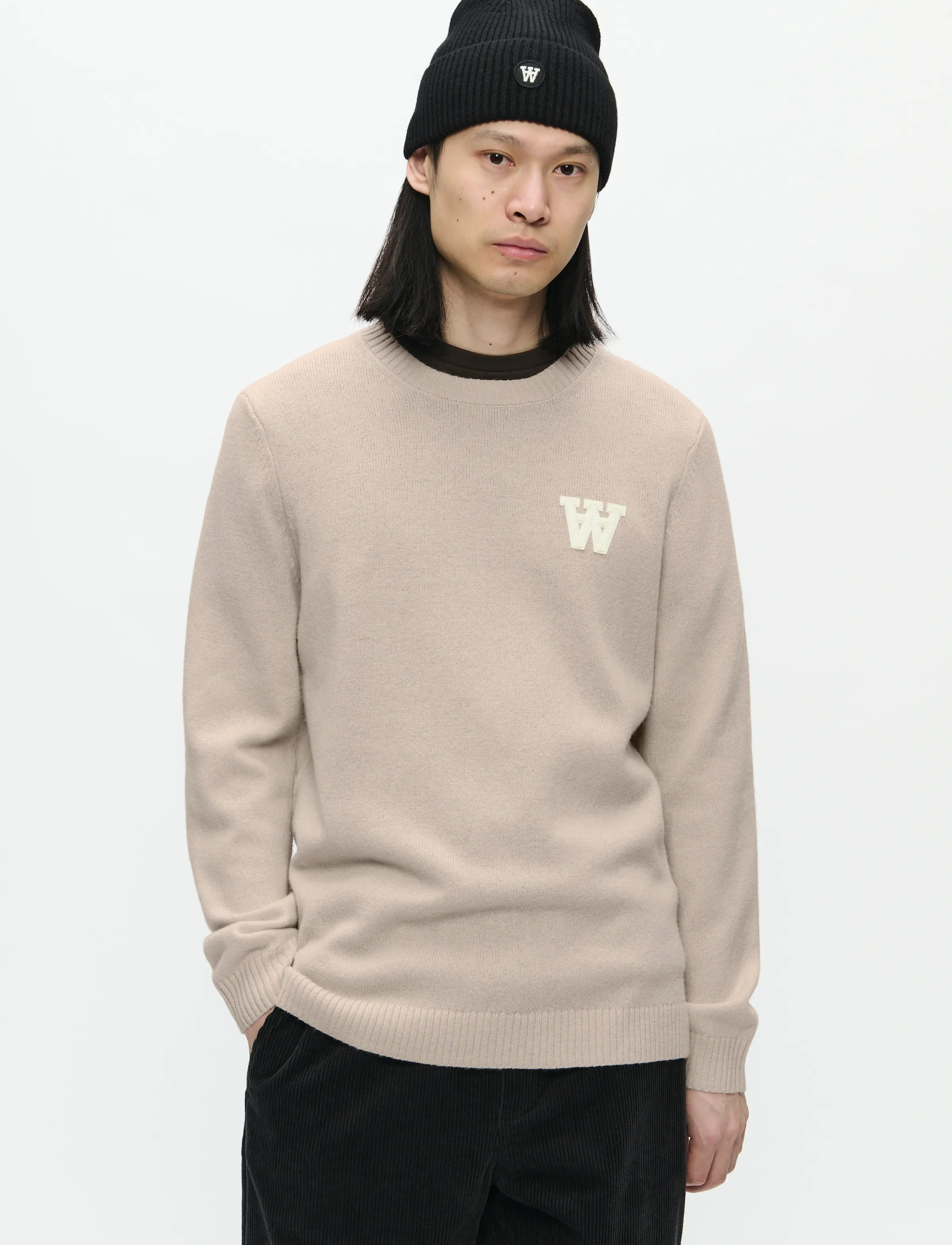 WOOD WOOD Wwtay L, Mænd, Rundhalset Sweater, Beige, Str: S