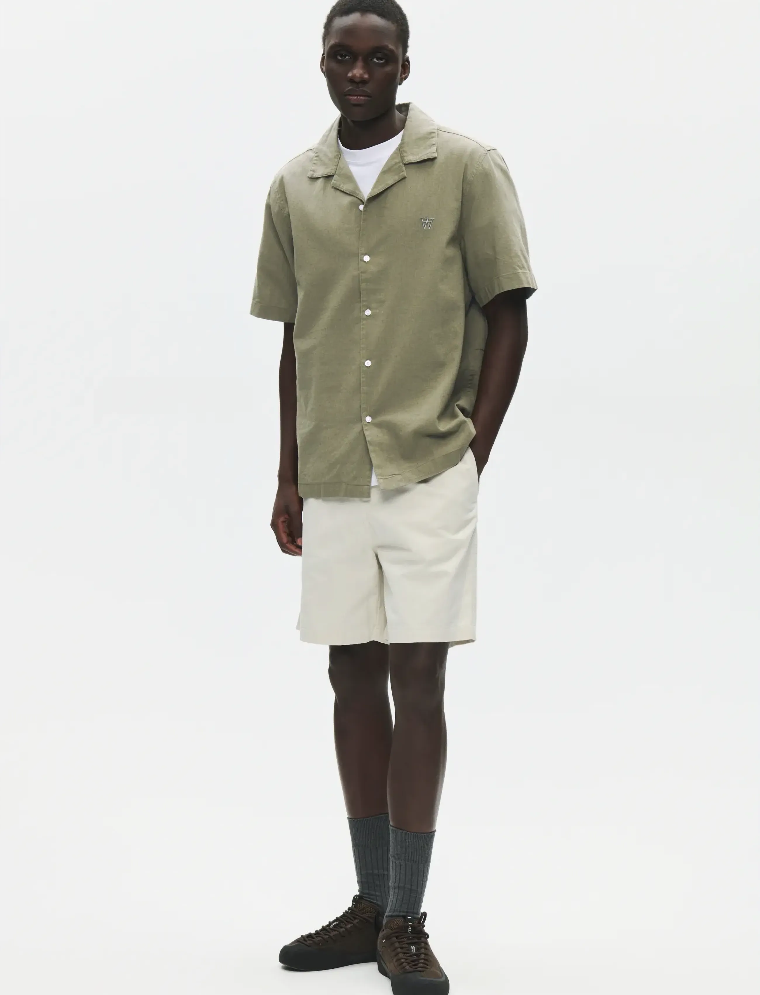 WOOD WOOD - WWaaron Resort - chemises de lin - dusty olive - 3
