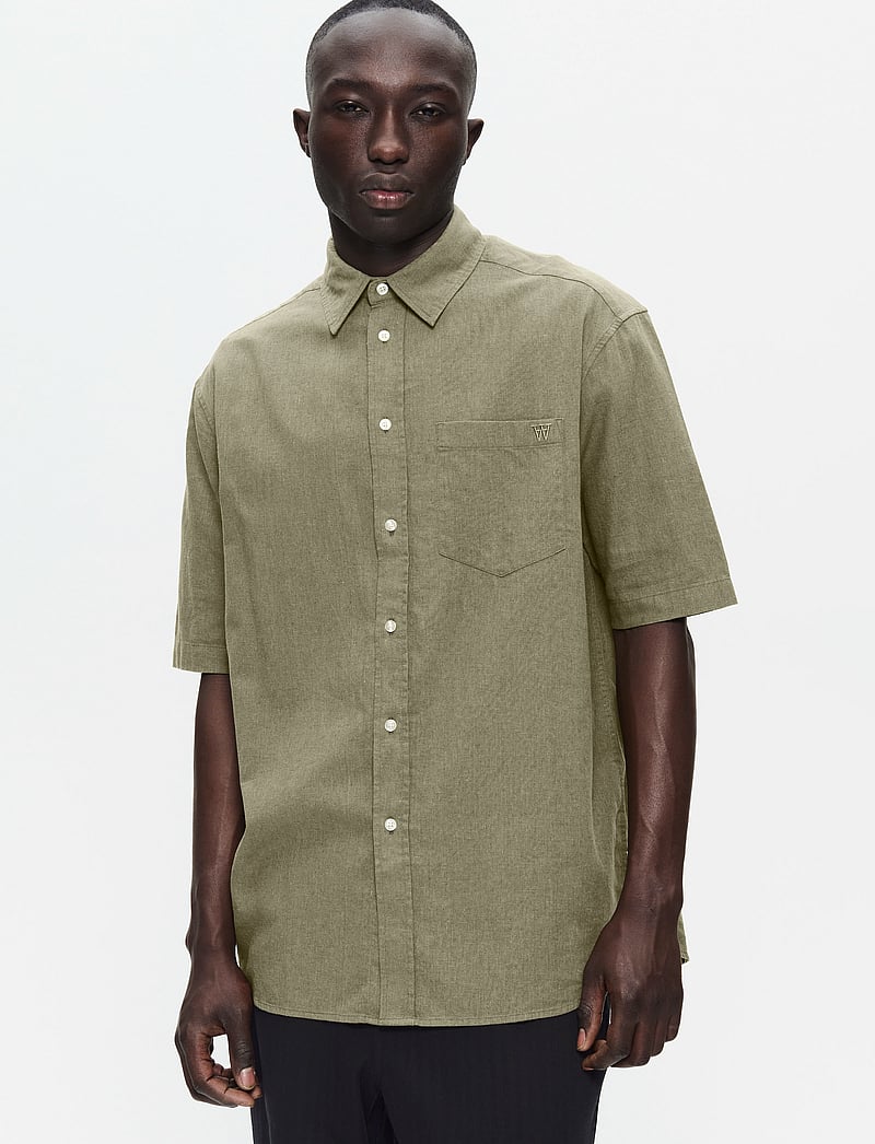 WOOD WOOD - WWaaron SS - hørskjorter - dusty olive - 0