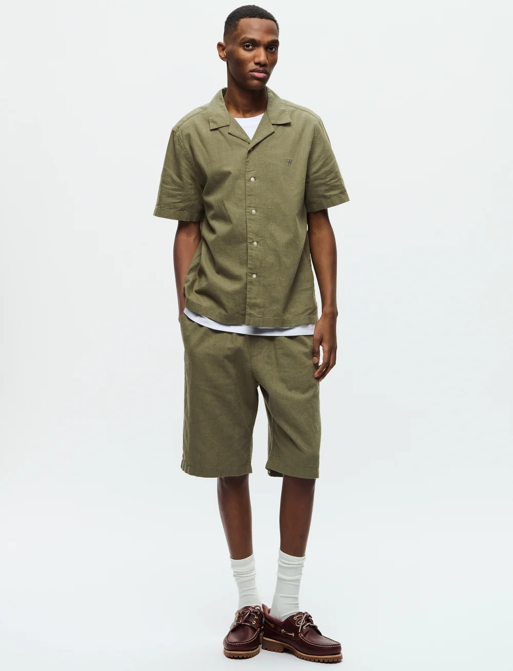 WOOD WOOD - WWenoch Short - hørshorts - dusty olive - 0