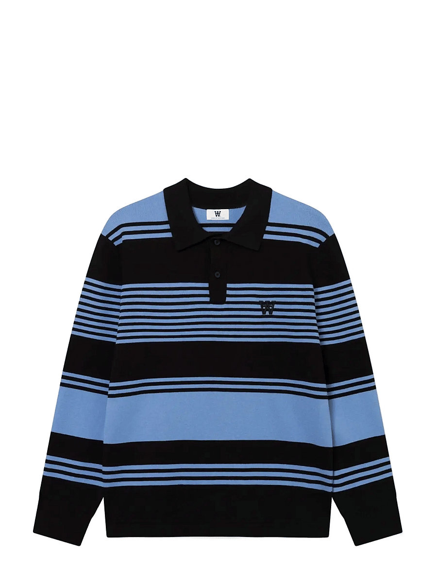 WOOD WOOD - WWCurt polo 25212 - long-sleeved knitted polos - azurine stripe - 1