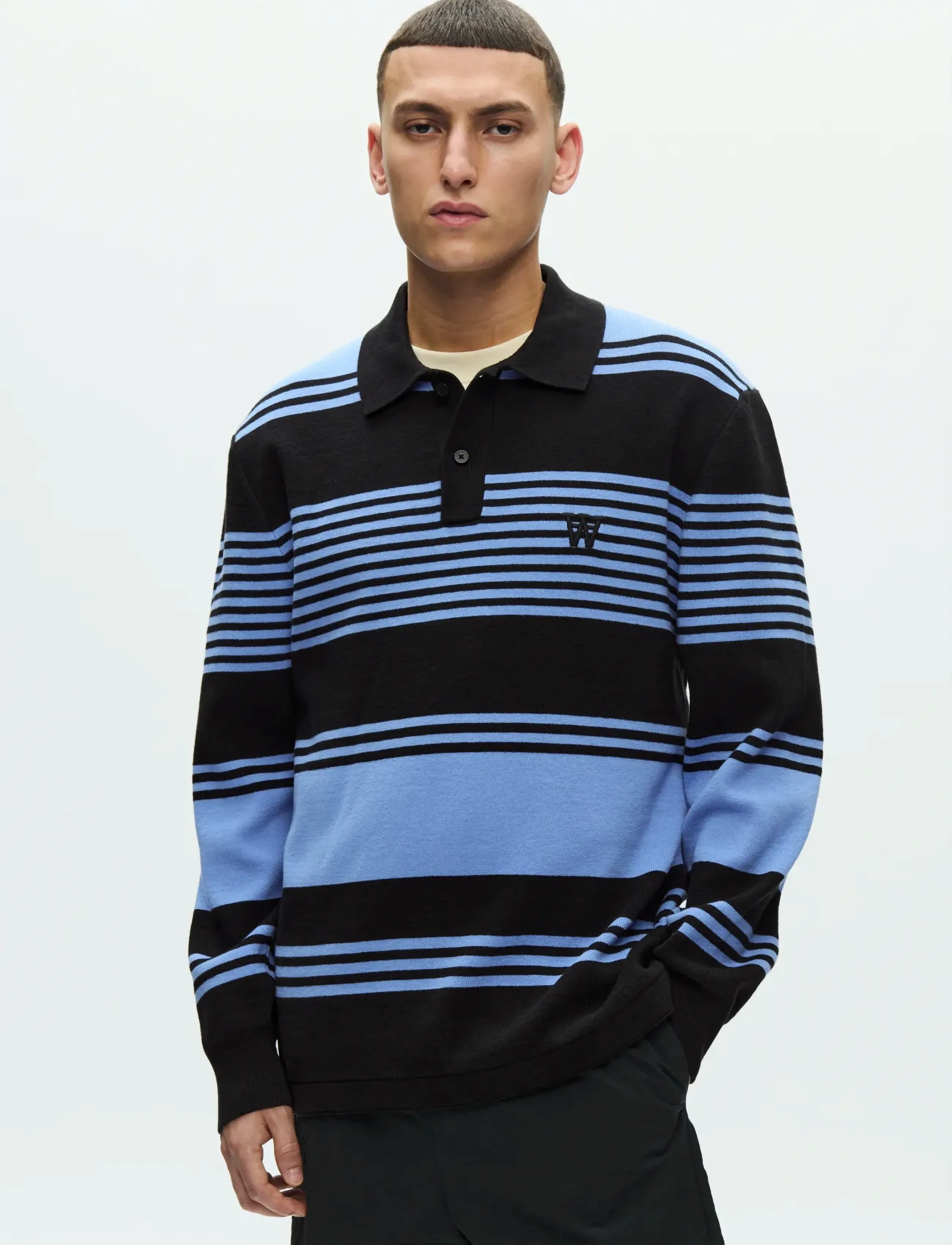 WOOD WOOD Wwcurt Polo 25212, Mænd, Stribet Langærmet Poloshirt, Blå, Str: XXL