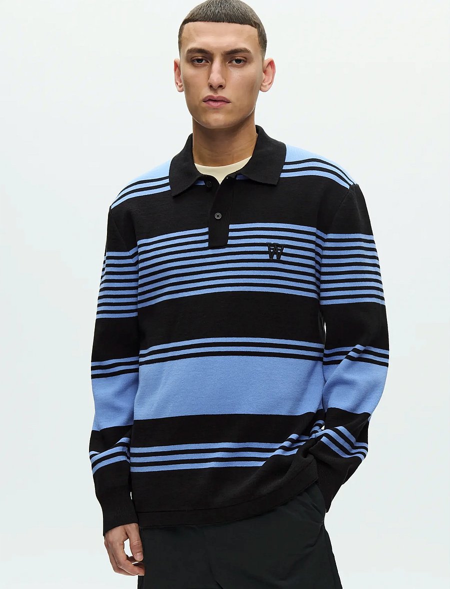WOOD WOOD - WWCurt polo 25212 - long-sleeved knitted polos - azurine stripe - 0