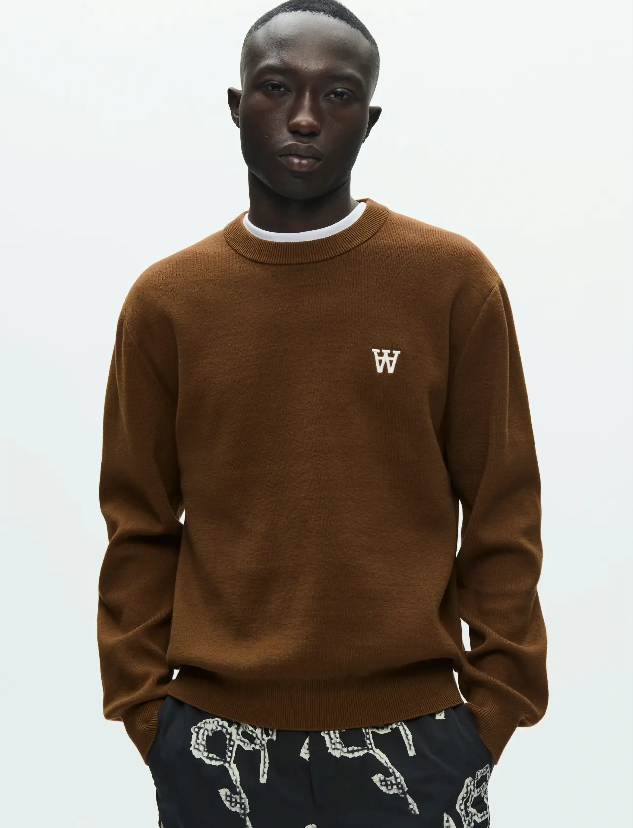 WOOD Wwcurt Crew Neck 25212, XS, Knitwear, Braun - Round Necks, Männerswear