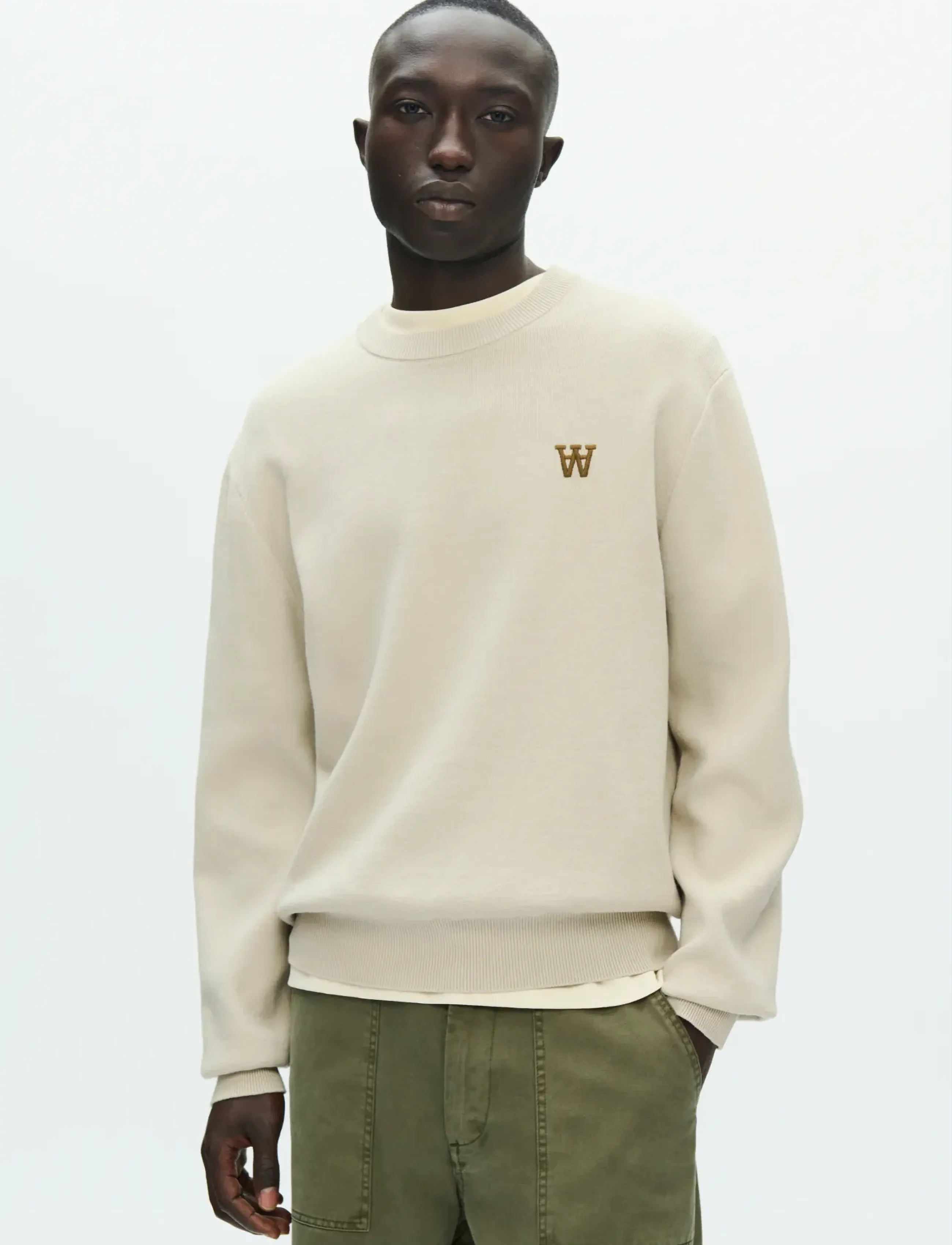 WOOD Wwcurt Crew Neck 25212, XXL, Knitwear, Creme - Round Necks, Männerswear