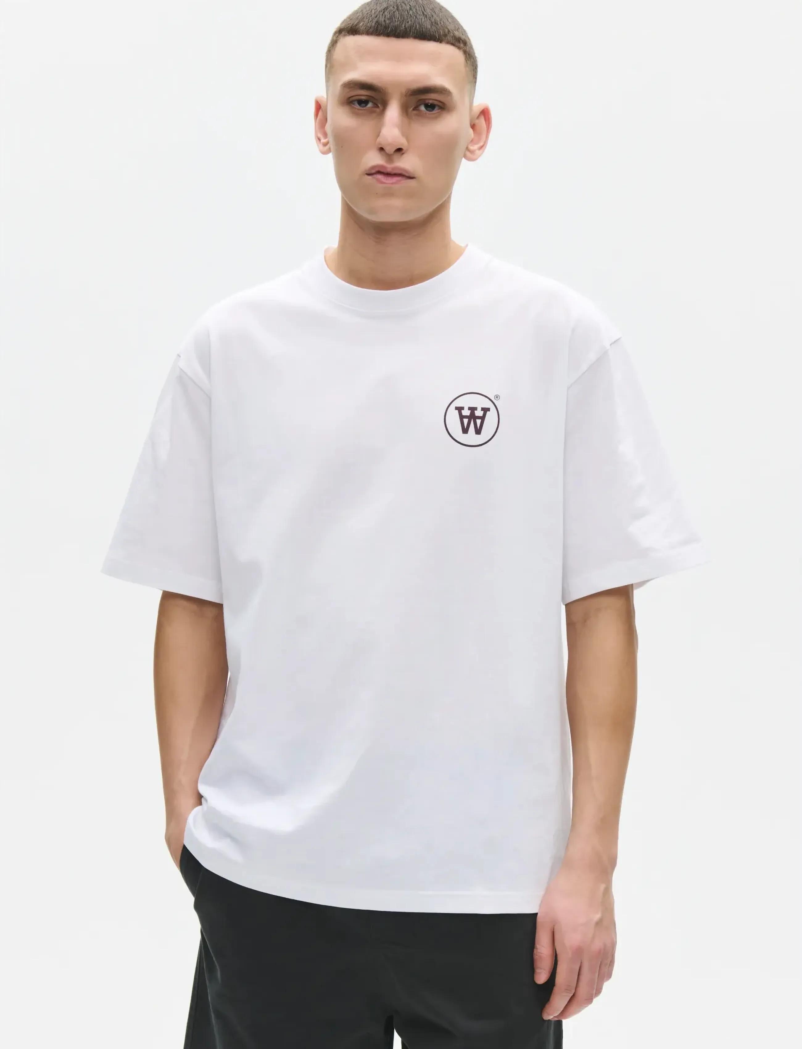 WOOD WOOD Wwliam Tee Aacomp 25074, S, White, T-Shirts > Kortærmede, Herre