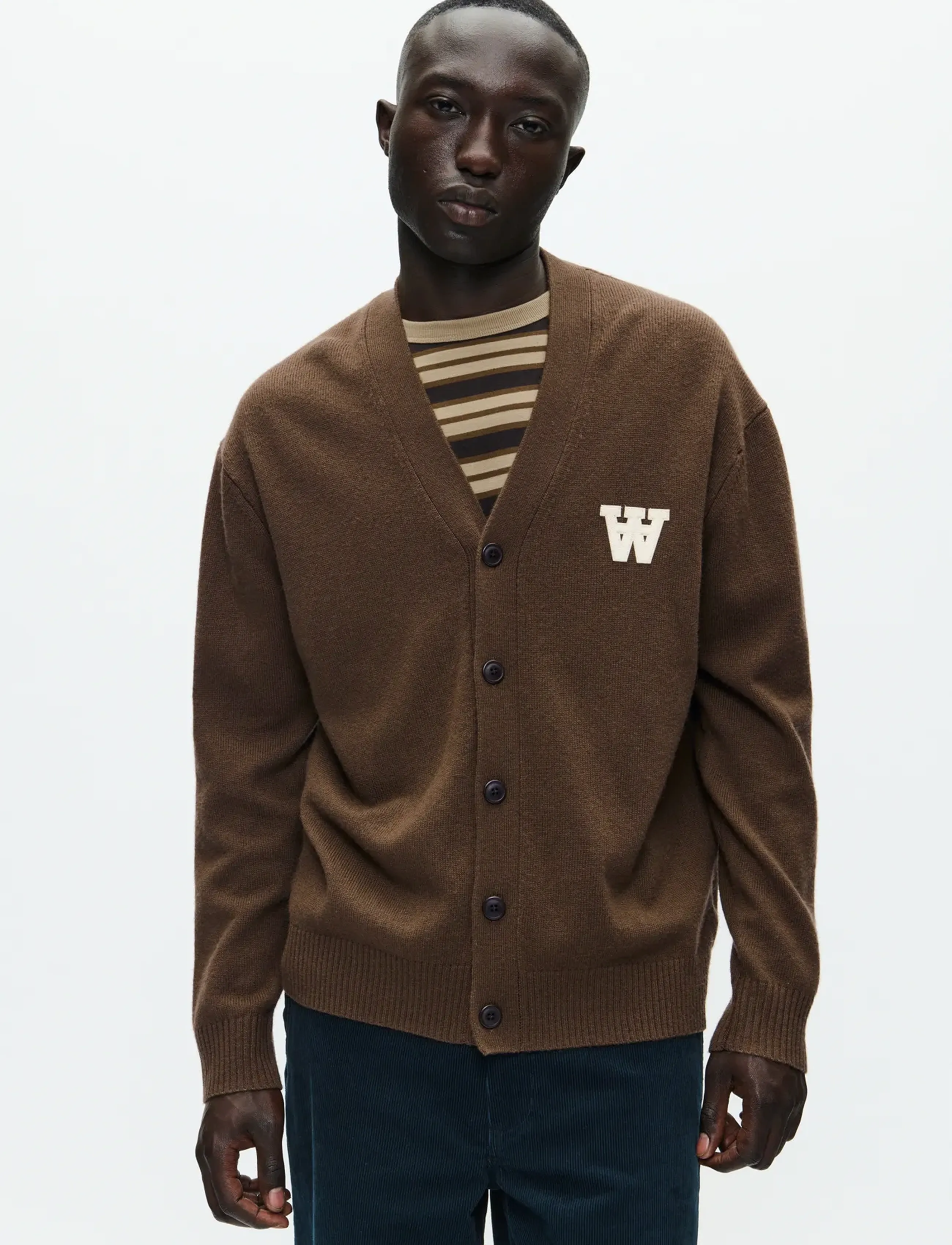 WOOD WOOD Wwtay Cardigan 25081, S, Brown, Strik > Cardigans, Herre