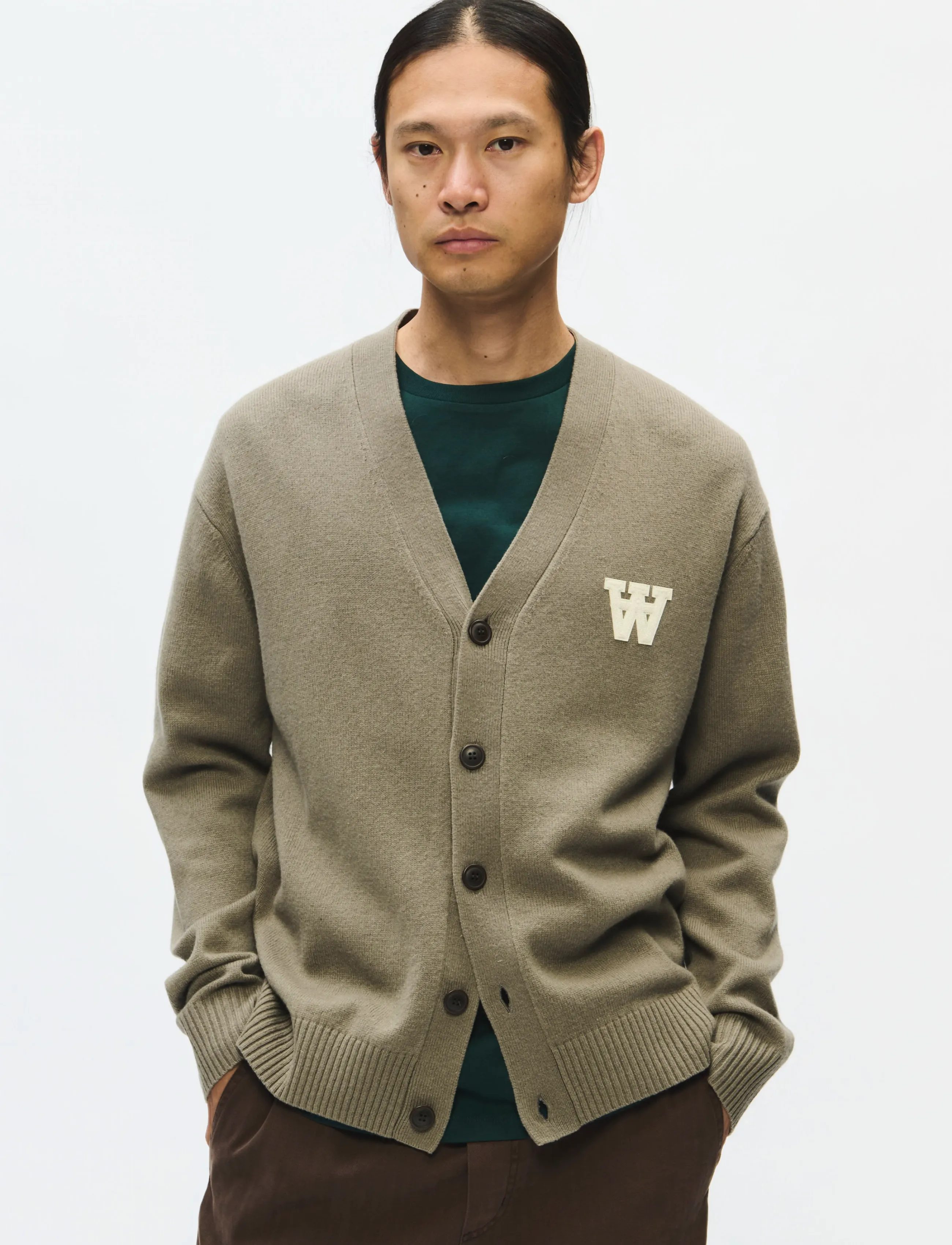 WOOD Wwtay Cardigan 25081, L, Knitwear, Khakigrün - Cardigans, Männerswear